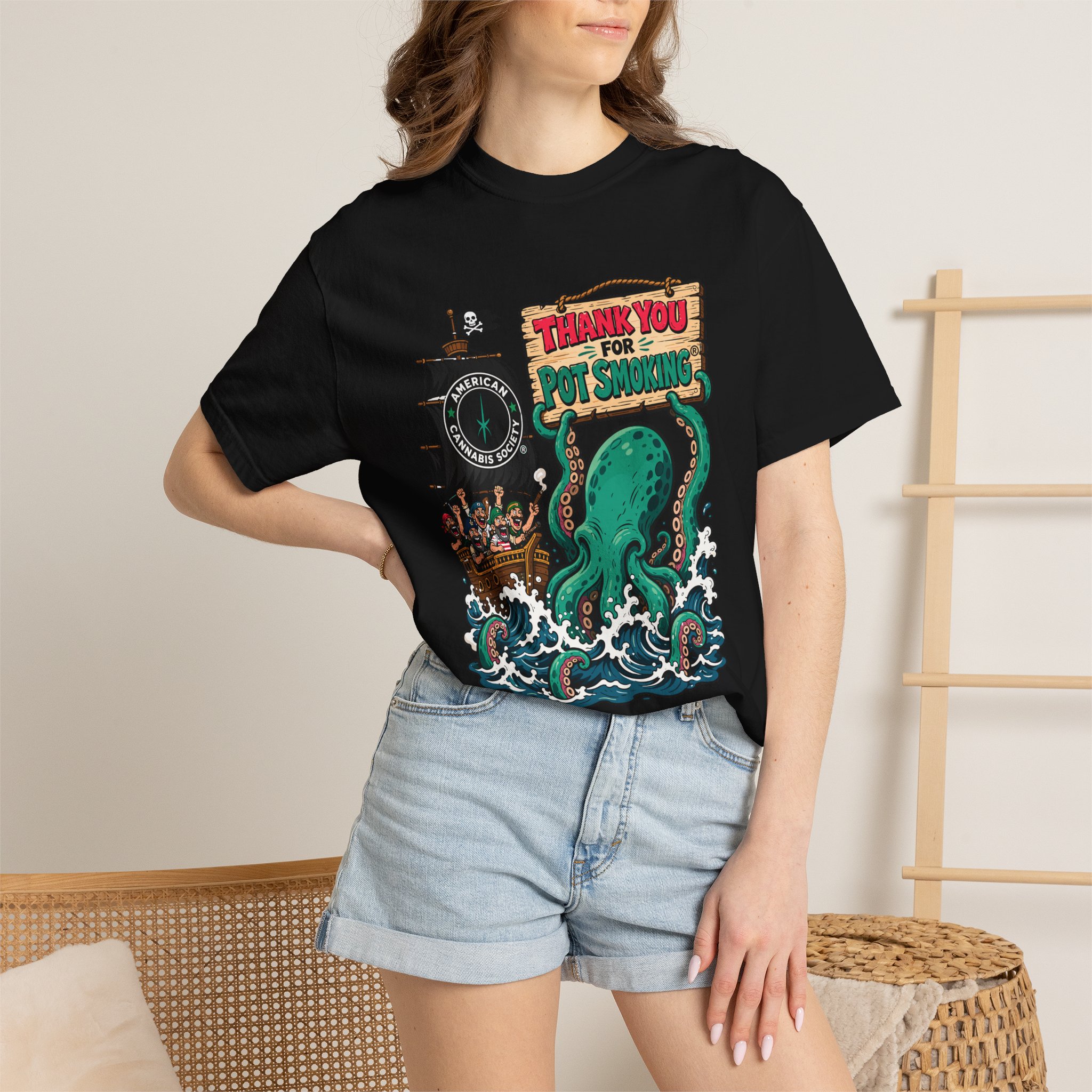 Octopus Pirate Graphic T-Shirt — Thank You For Pot Smoking® Vintage Nautical Tee - Image 48