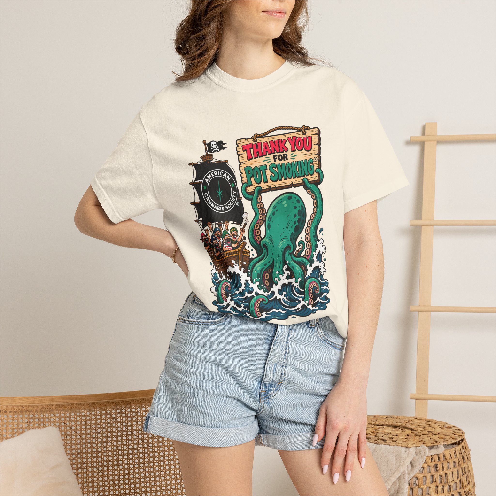Octopus Pirate Graphic T-Shirt — Thank You For Pot Smoking® Vintage Nautical Tee - Image 16