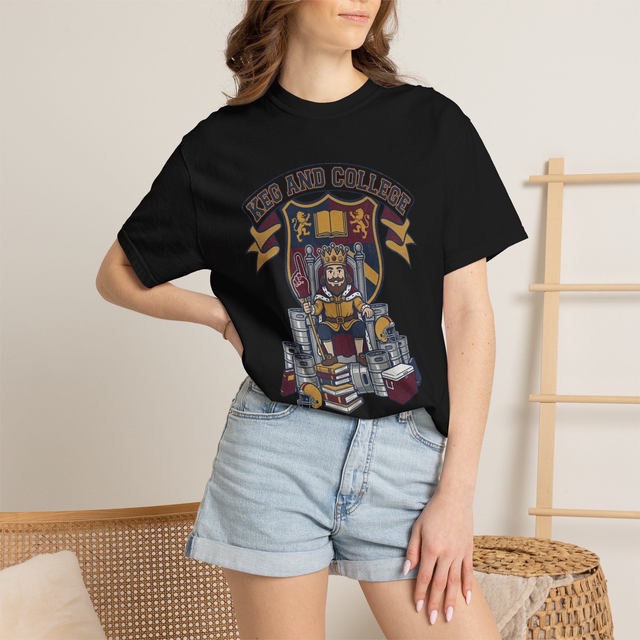 Keg and College T-Shirt — Vintage Crest Graphic Tee - Image 52