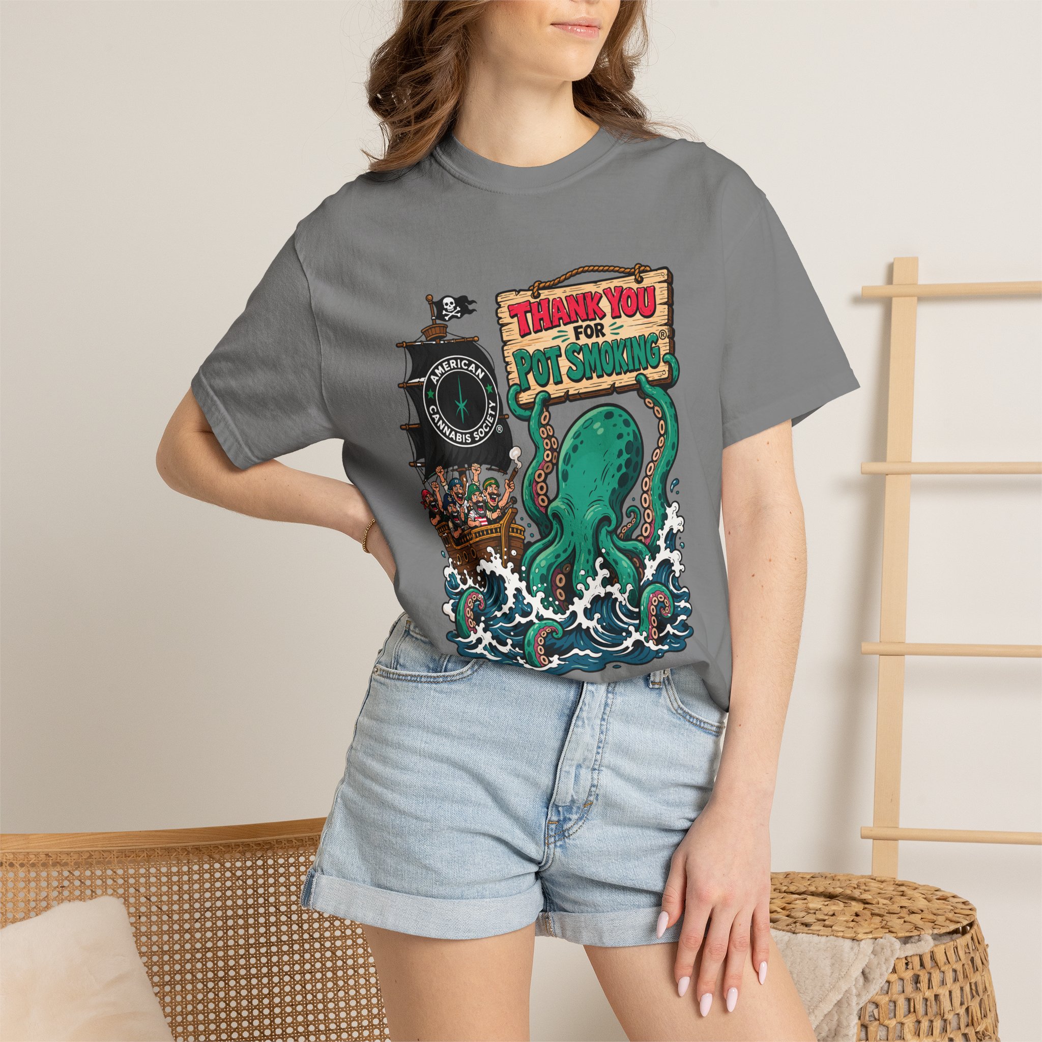Octopus Pirate Graphic T-Shirt — Thank You For Pot Smoking® Vintage Nautical Tee - Image 32