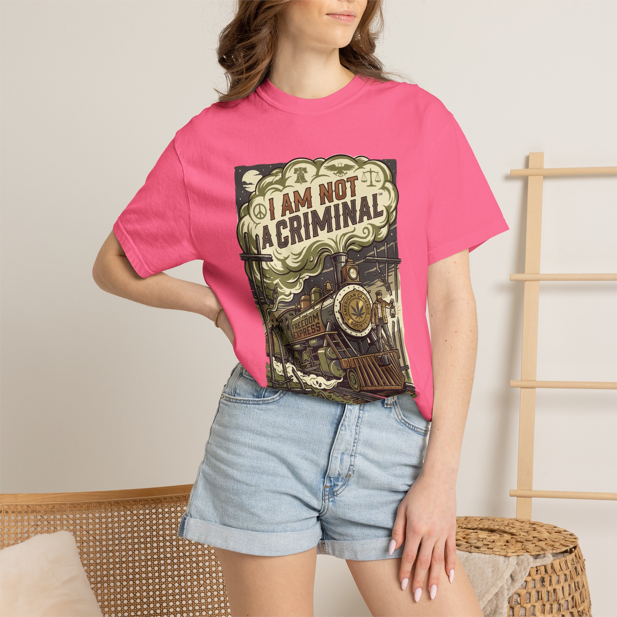 I Am Not a Criminal™ Train Graphic T-Shirt — Vintage Locomotive Cannabis Advocacy Tee - Image 40