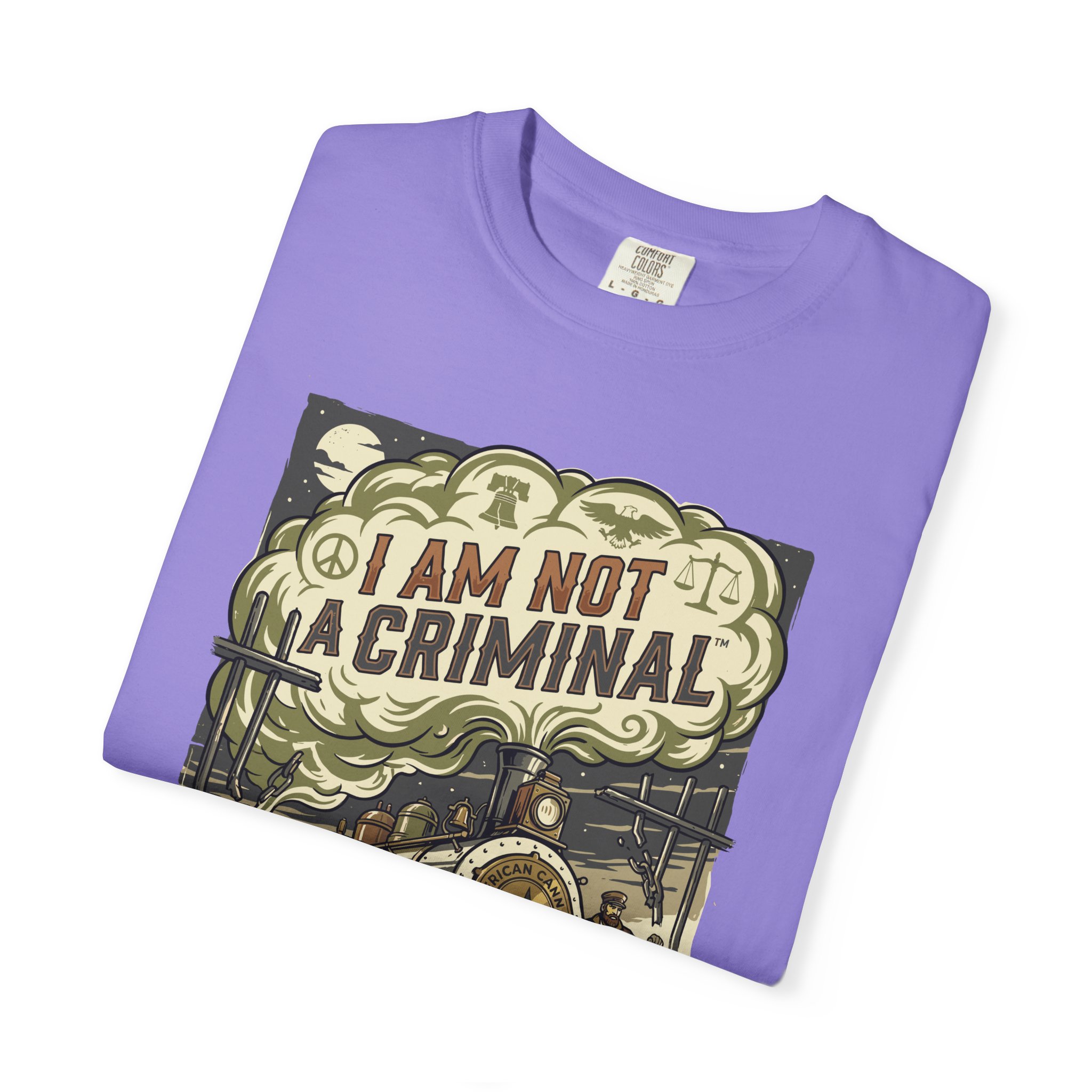 I Am Not a Criminal™ Train Graphic T-Shirt — Vintage Locomotive Cannabis Advocacy Tee - Image 27