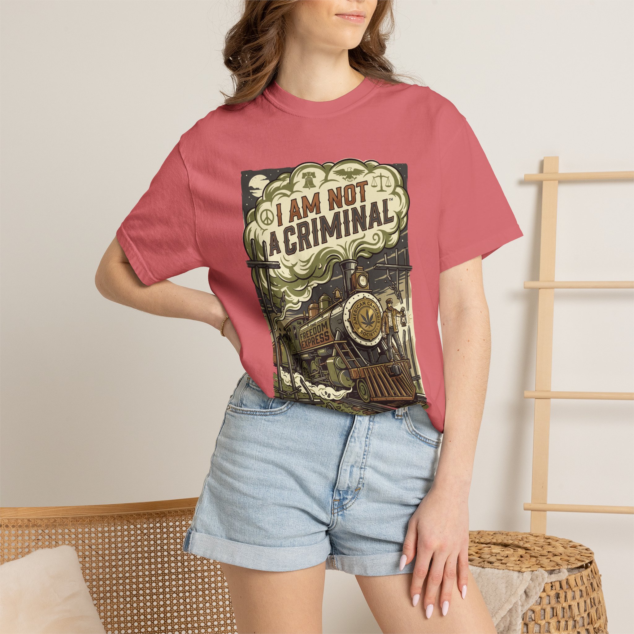 I Am Not a Criminal™ Train Graphic T-Shirt — Vintage Locomotive Cannabis Advocacy Tee - Image 48