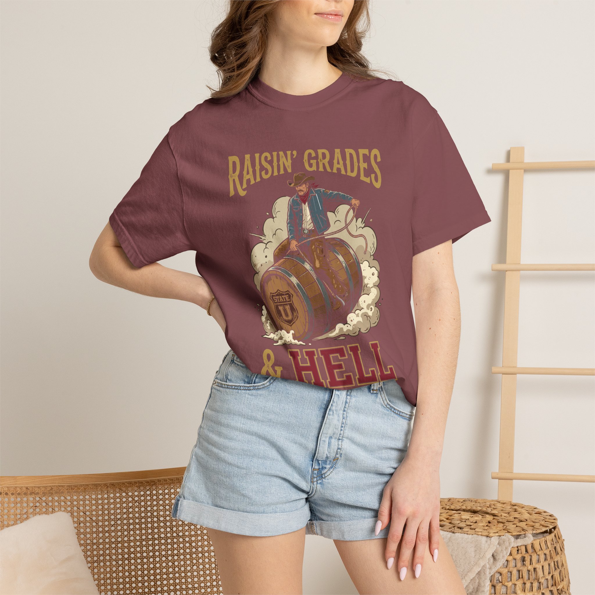 Raisin' Grades & Hell T-Shirt — Vintage College Barrel Graphic Tee - Image 12