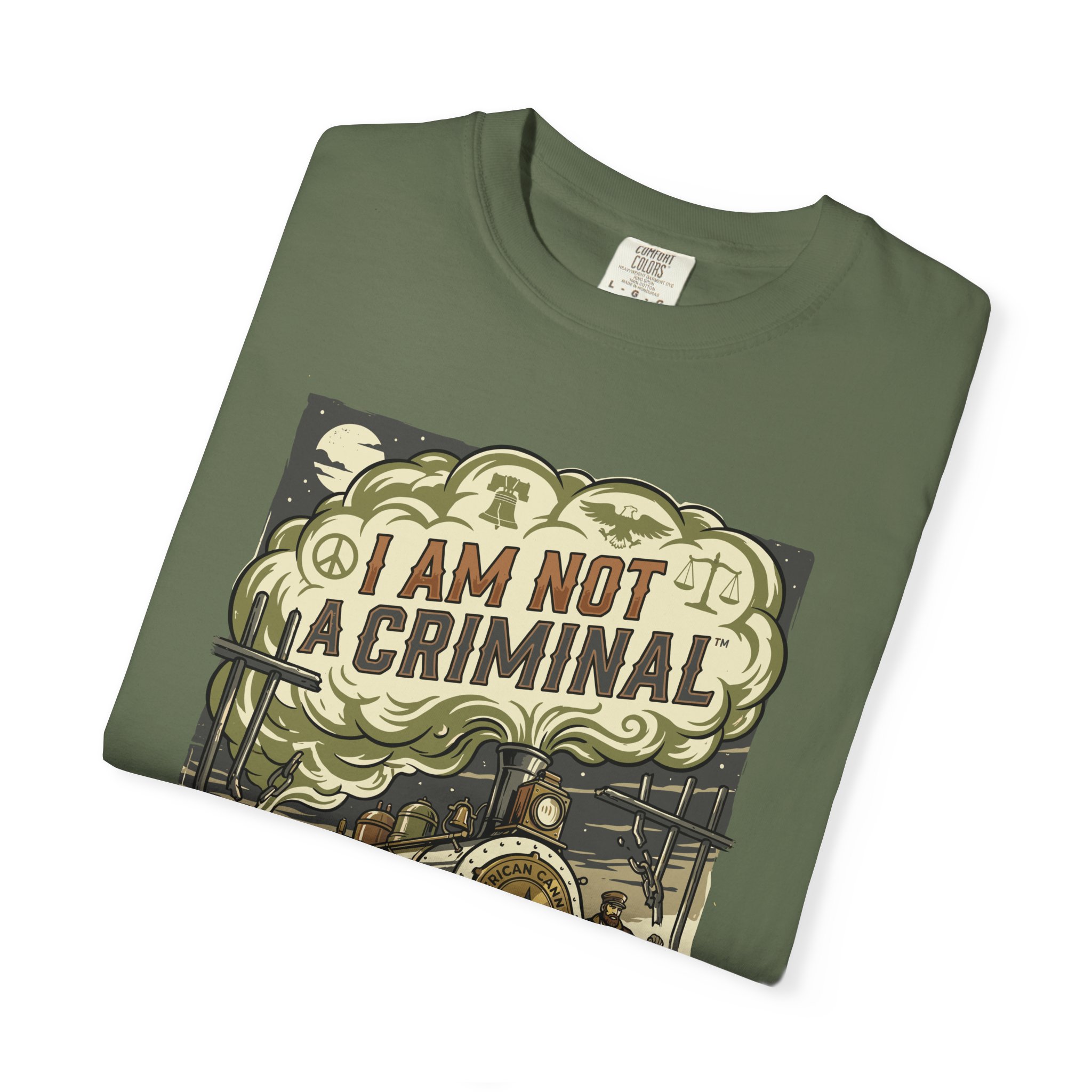 I Am Not a Criminal™ Train Graphic T-Shirt — Vintage Locomotive Cannabis Advocacy Tee - Image 19