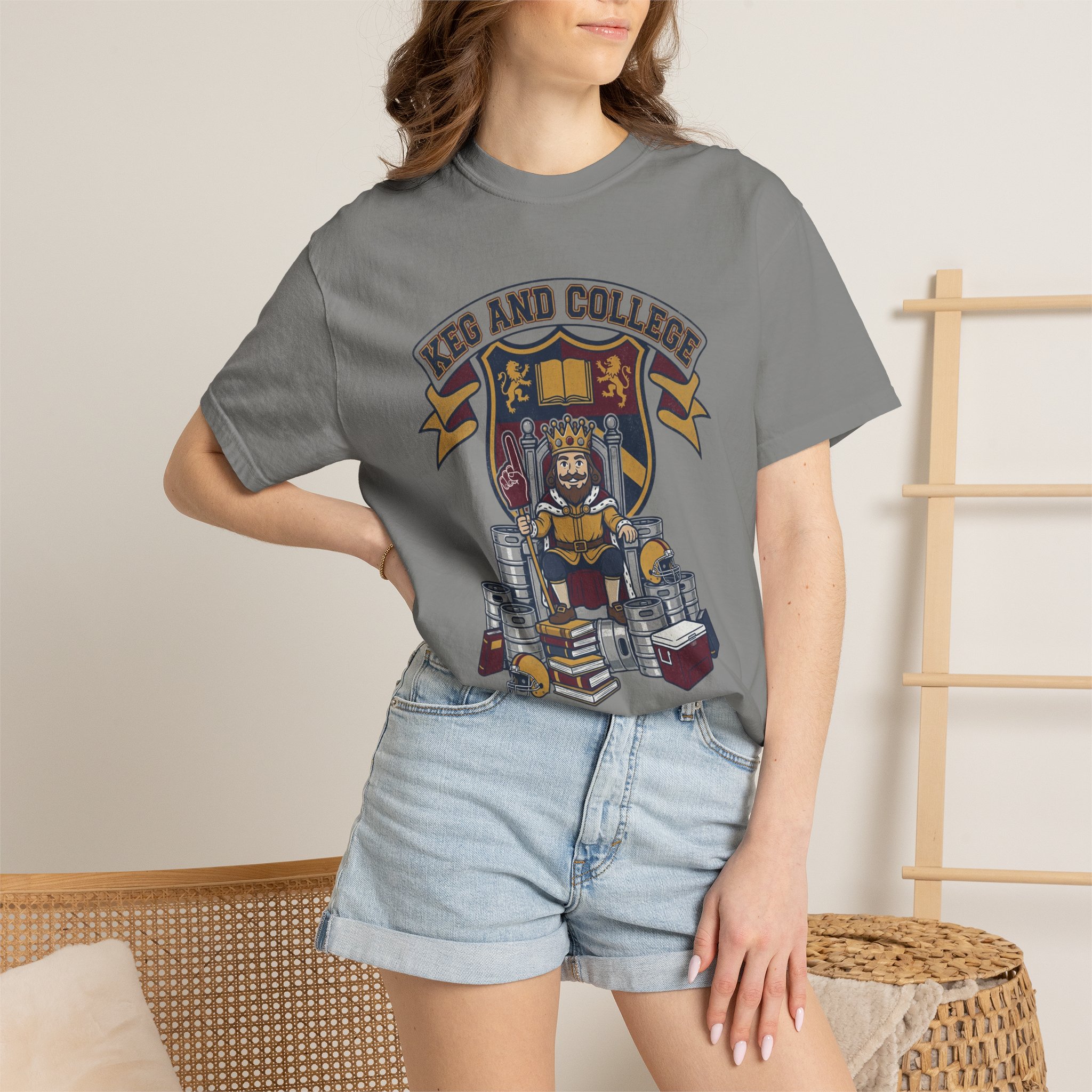 Keg and College T-Shirt — Vintage Crest Graphic Tee - Image 44
