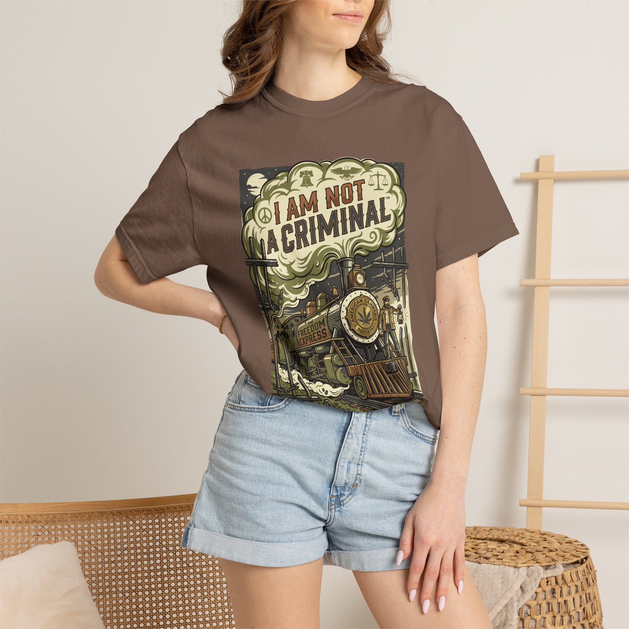 I Am Not a Criminal™ Train Graphic T-Shirt — Vintage Locomotive Cannabis Advocacy Tee - Image 12