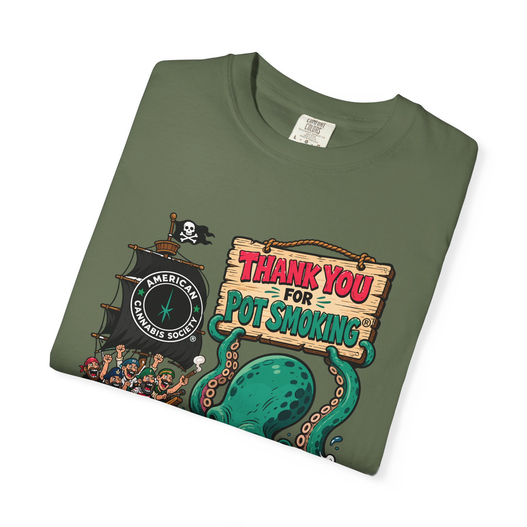 Octopus Pirate Graphic T-Shirt — Thank You For Pot Smoking® Vintage Nautical Tee - Image 35