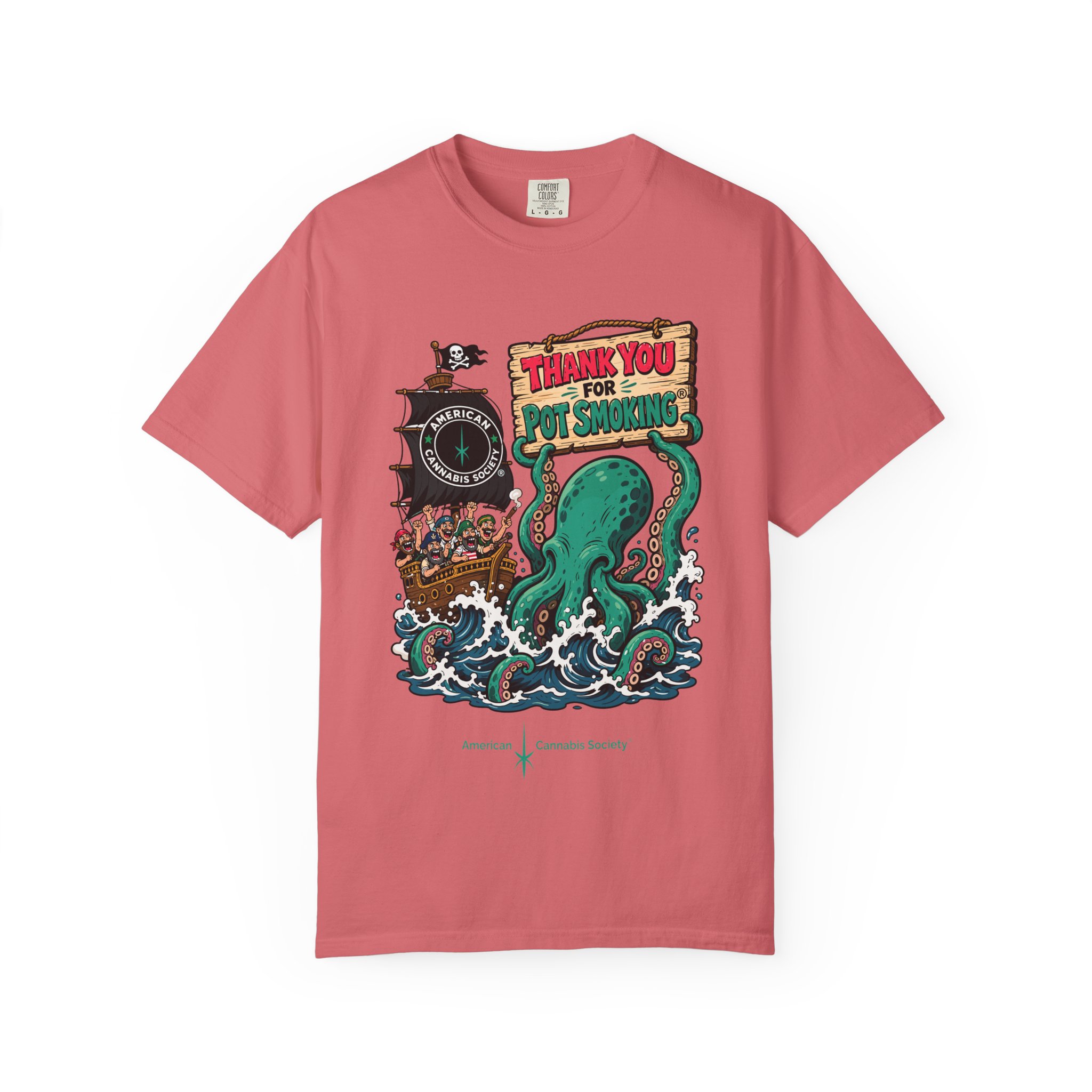 Octopus Pirate Graphic T-Shirt — Thank You For Pot Smoking® Vintage Nautical Tee - Image 49