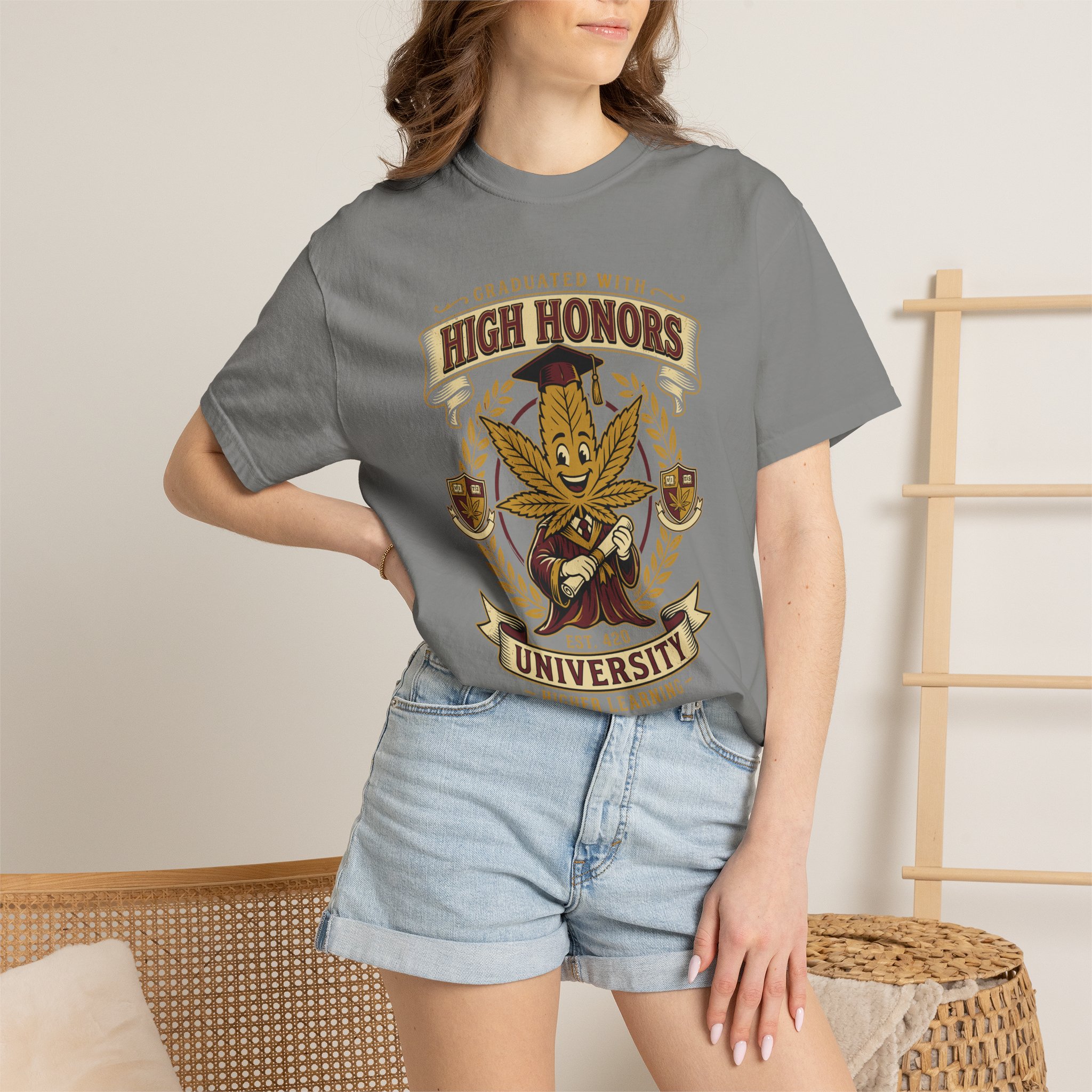 High Honors University T-Shirt — "Graduated with High Honors" Retro Marijuana College Tee - Image 44