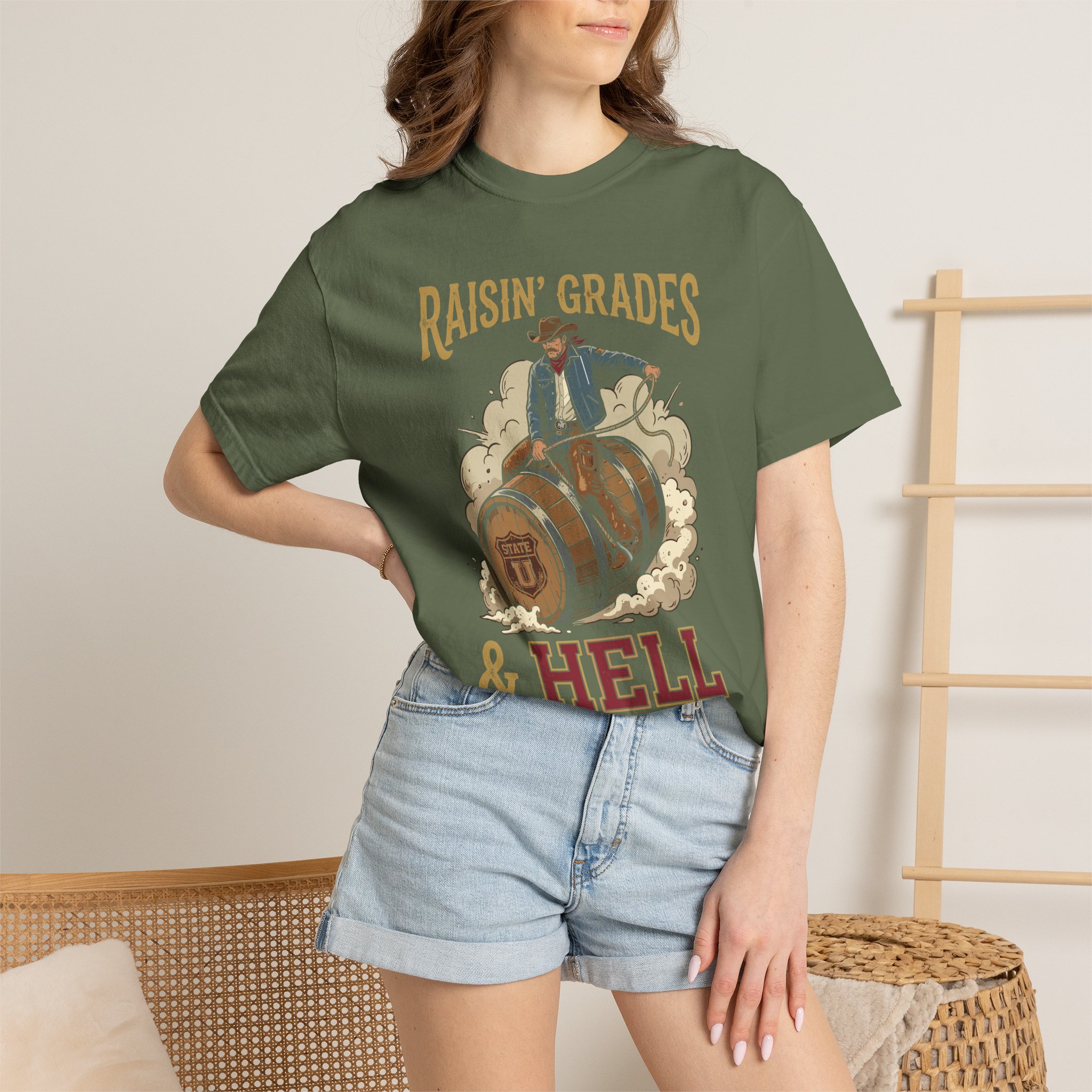 Raisin' Grades & Hell T-Shirt — Vintage College Barrel Graphic Tee - Image 36