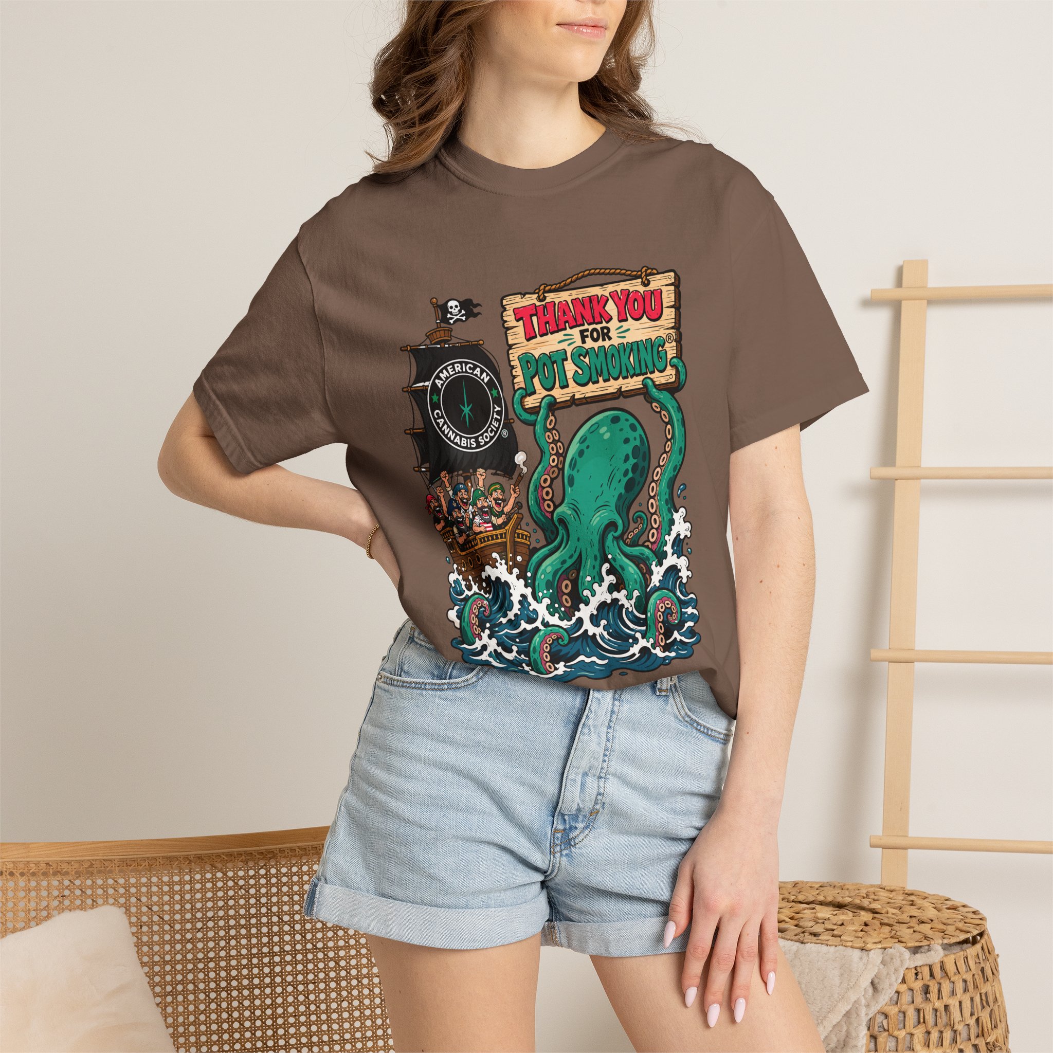 Octopus Pirate Graphic T-Shirt — Thank You For Pot Smoking® Vintage Nautical Tee - Image 24