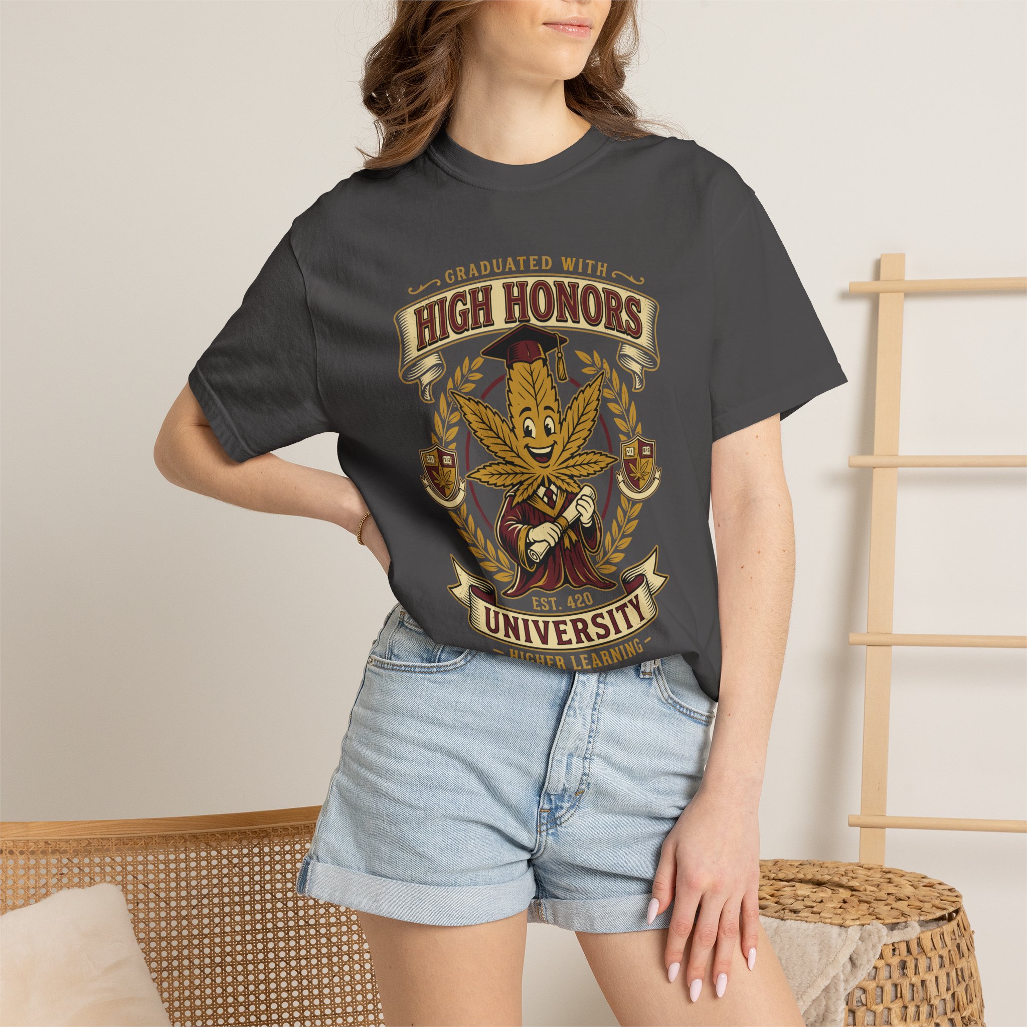 High Honors University T-Shirt — "Graduated with High Honors" Retro Marijuana College Tee - Image 48
