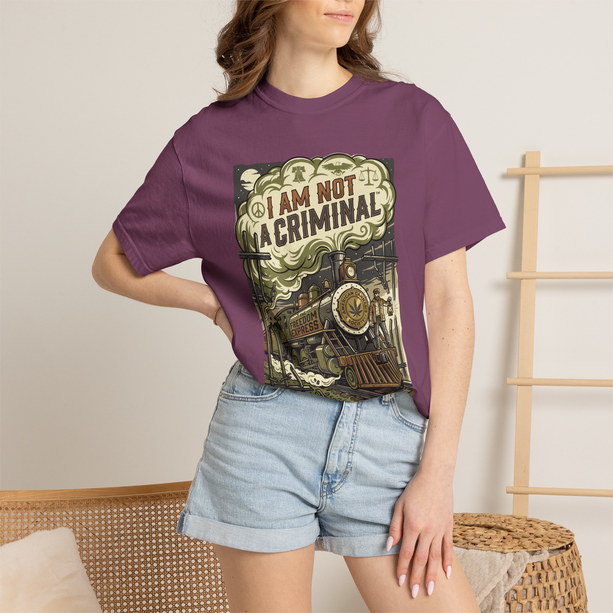 I Am Not a Criminal™ Train Graphic T-Shirt — Vintage Locomotive Cannabis Advocacy Tee - Image 44