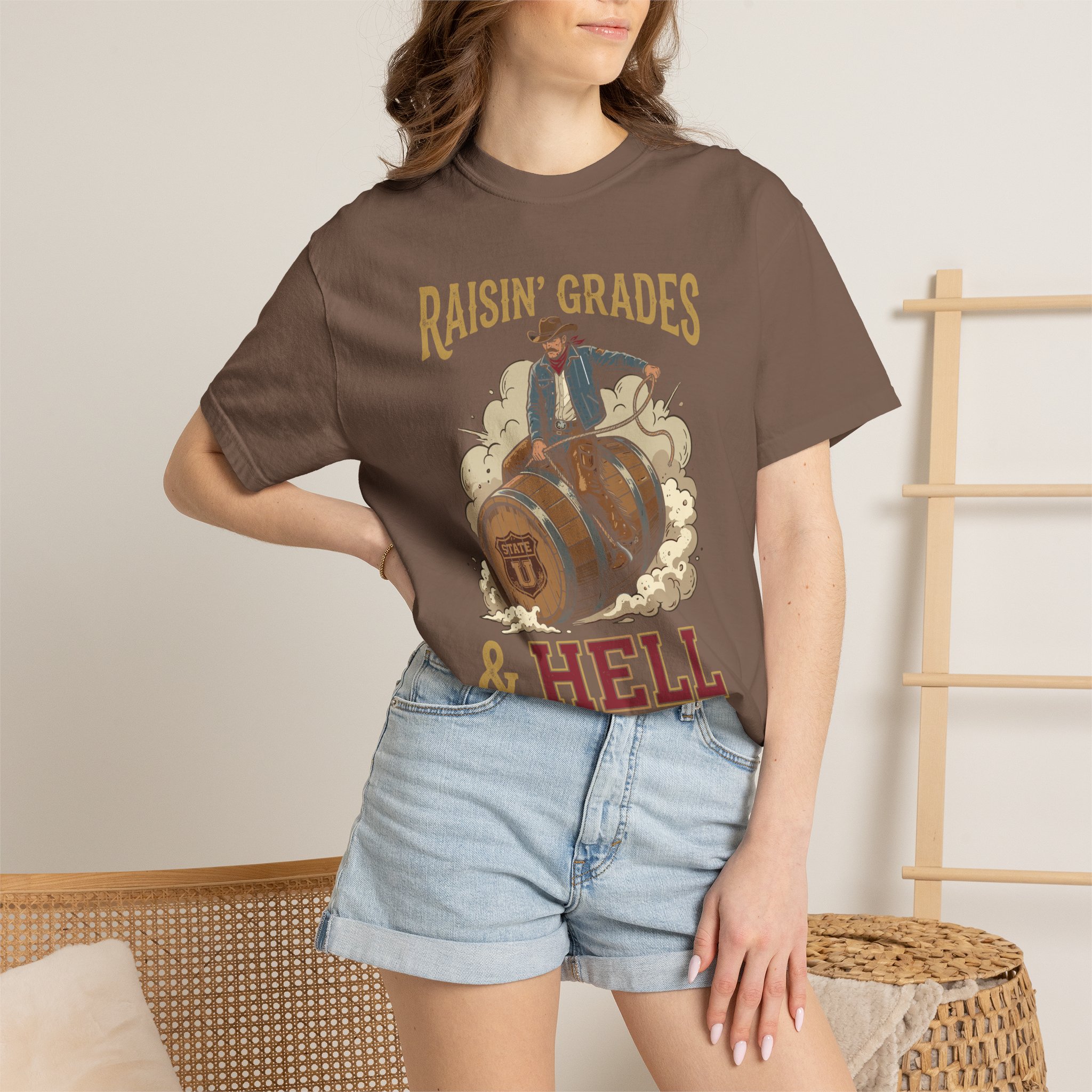 Raisin' Grades & Hell T-Shirt — Vintage College Barrel Graphic Tee - Image 24