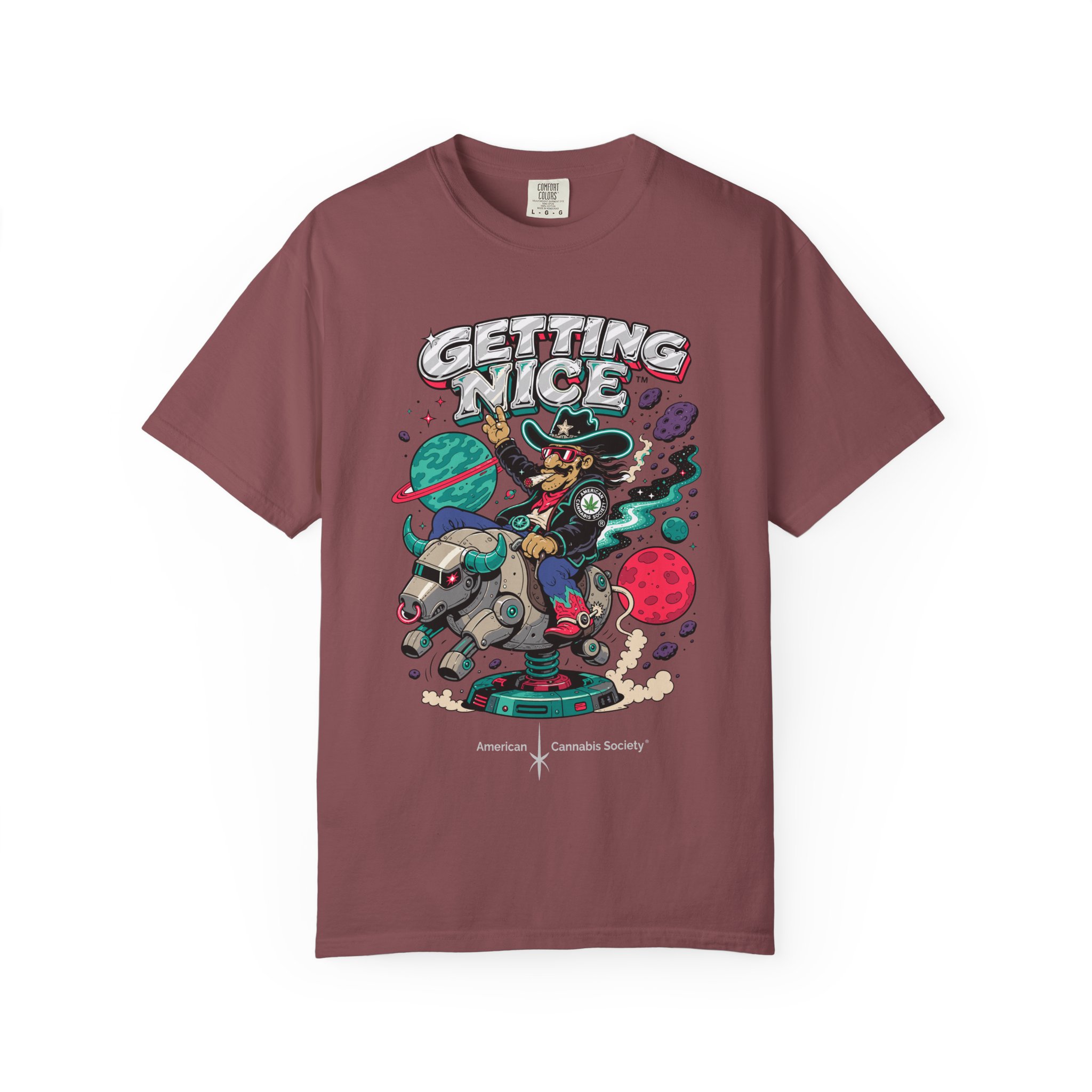 Getting Nice™ Space Cat Tee — Cosmic Cannabis Graphic - Image 2