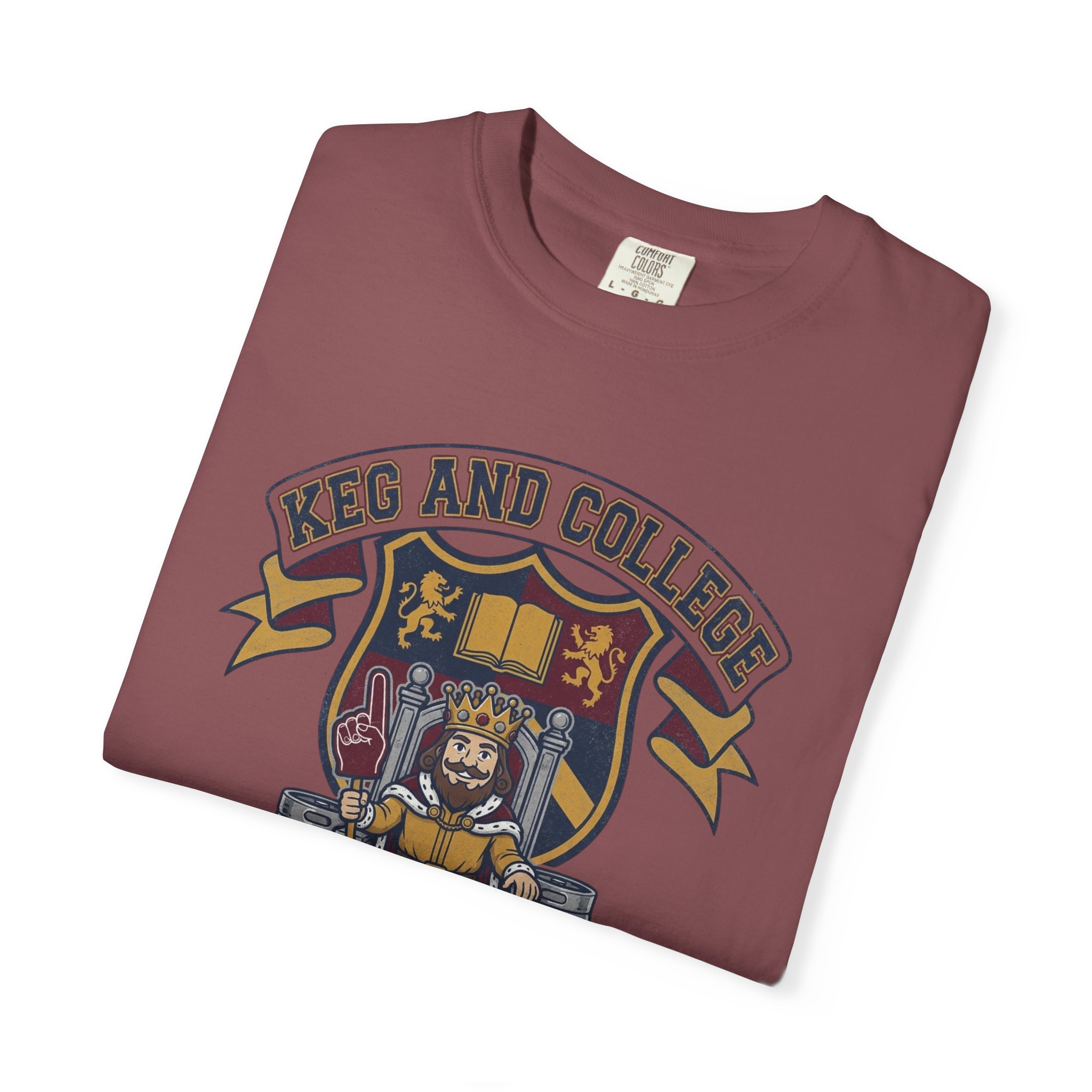 Keg and College T-Shirt — Vintage Crest Graphic Tee - Image 19