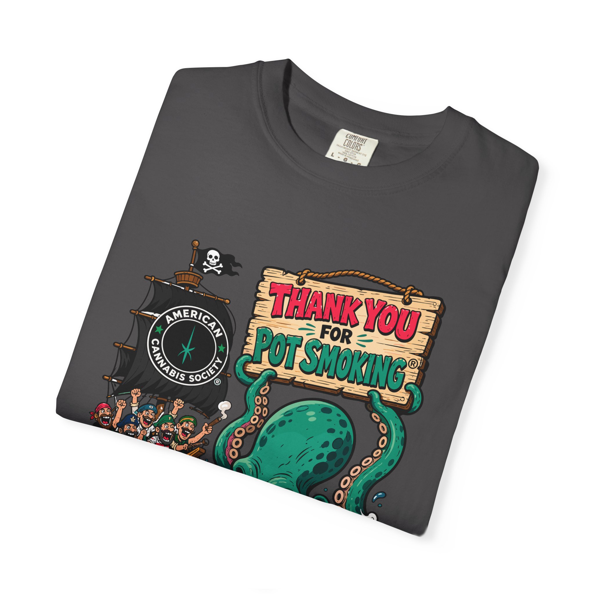Octopus Pirate Graphic T-Shirt — Thank You For Pot Smoking® Vintage Nautical Tee - Image 43