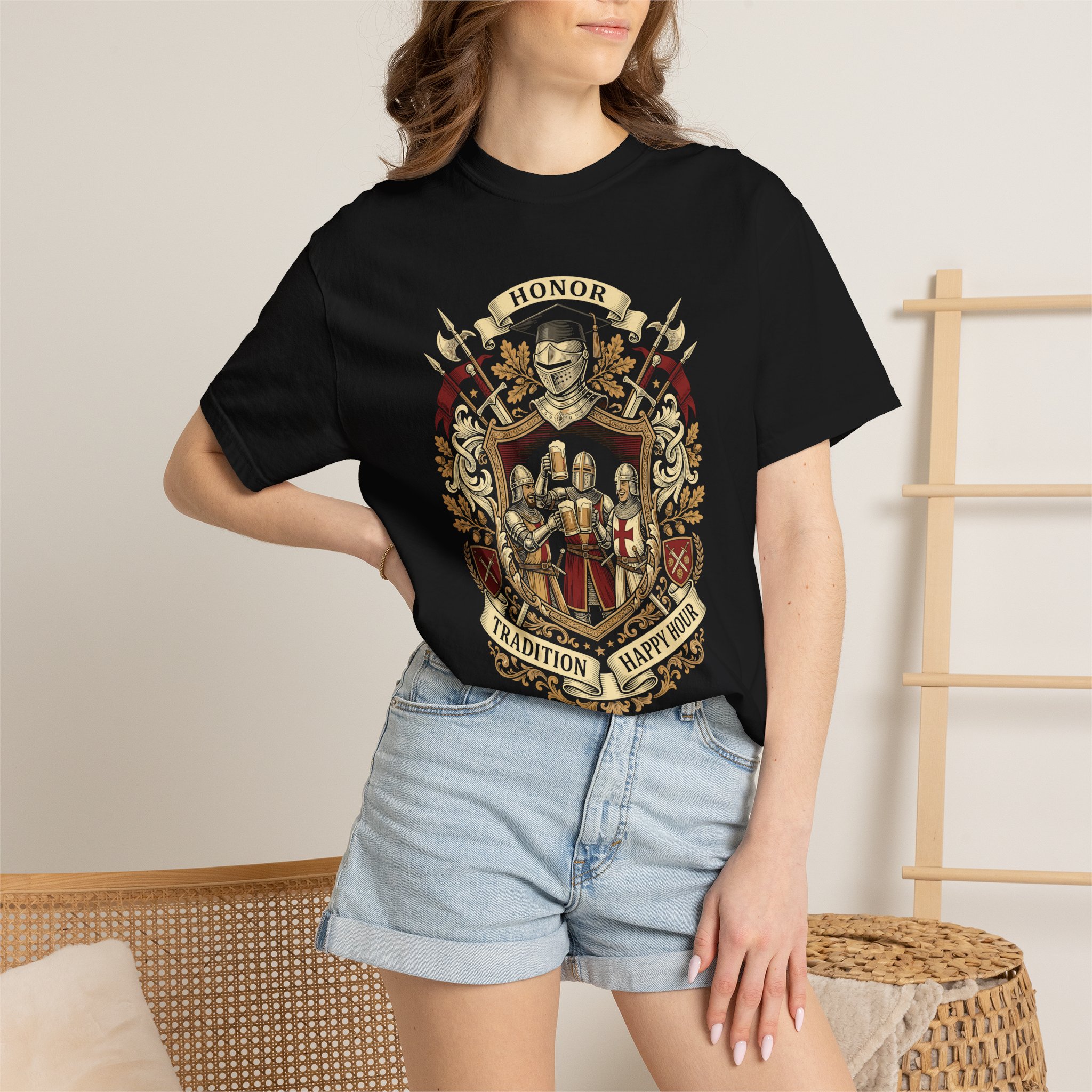 Heraldic Crest Graphic T-Shirt — Vintage Shield & Banner Design - Image 48