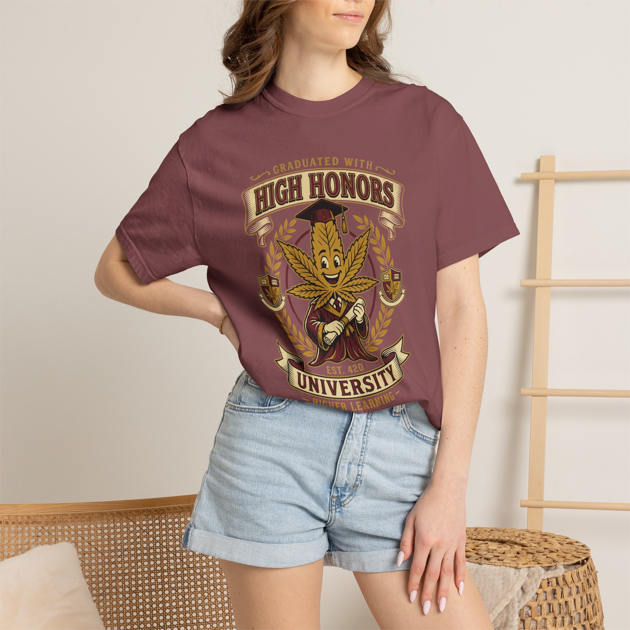 High Honors University T-Shirt — "Graduated with High Honors" Retro Marijuana College Tee - Image 4