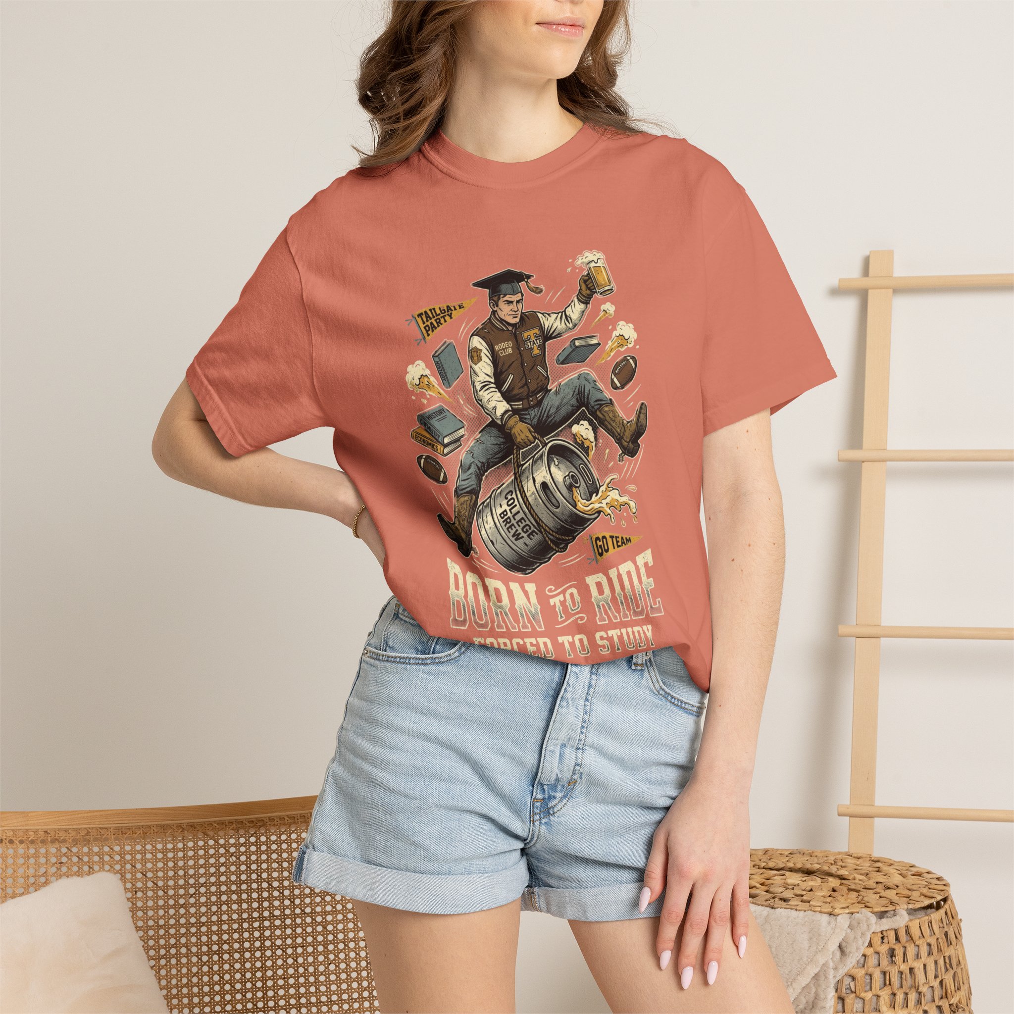 Born to Ride, Forced to Study — College Tailgate Graphic T-Shirt - Image 8