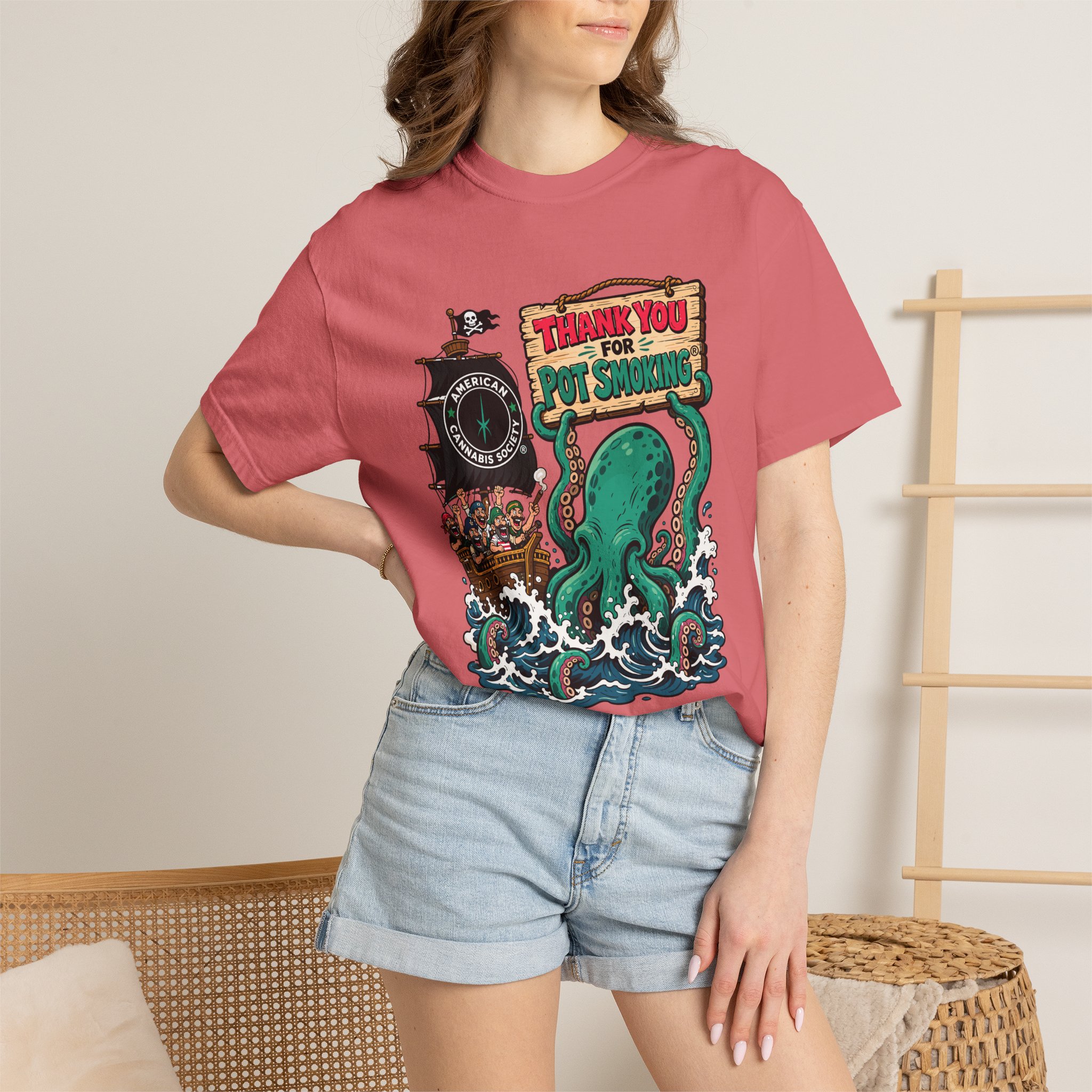 Octopus Pirate Graphic T-Shirt — Thank You For Pot Smoking® Vintage Nautical Tee - Image 52