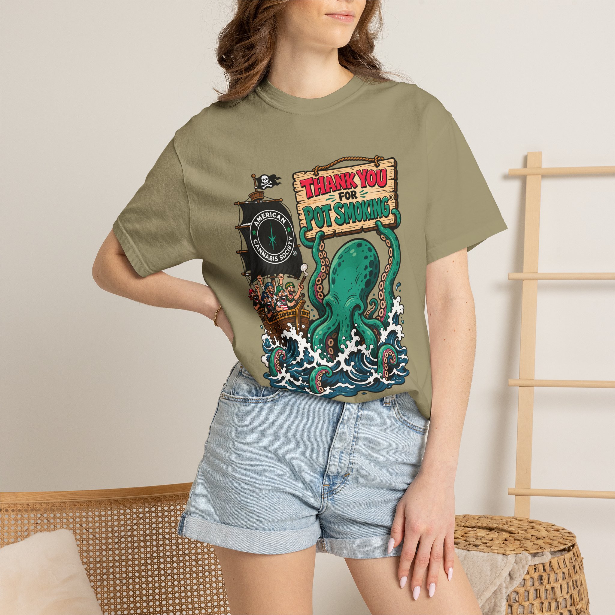 Octopus Pirate Graphic T-Shirt — Thank You For Pot Smoking® Vintage Nautical Tee - Image 20