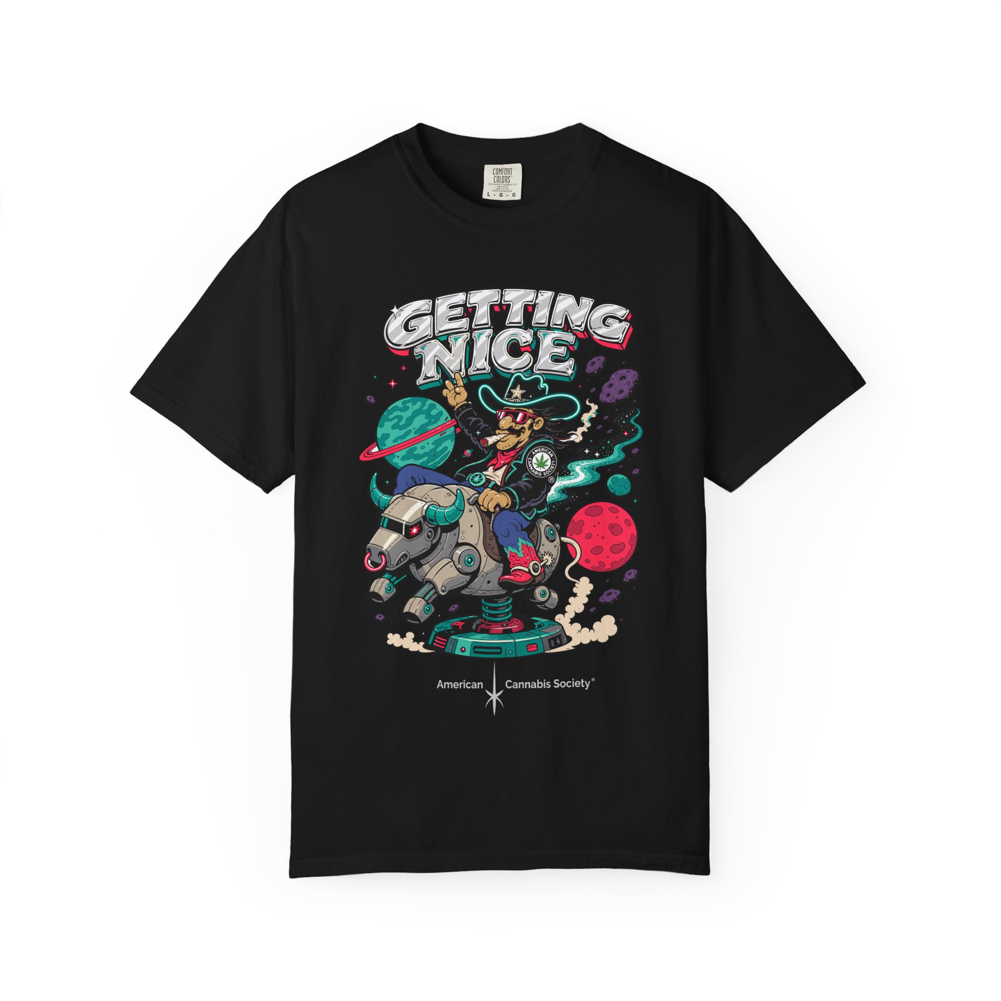 Getting Nice™ Space Cat Tee — Cosmic Cannabis Graphic - Image 9