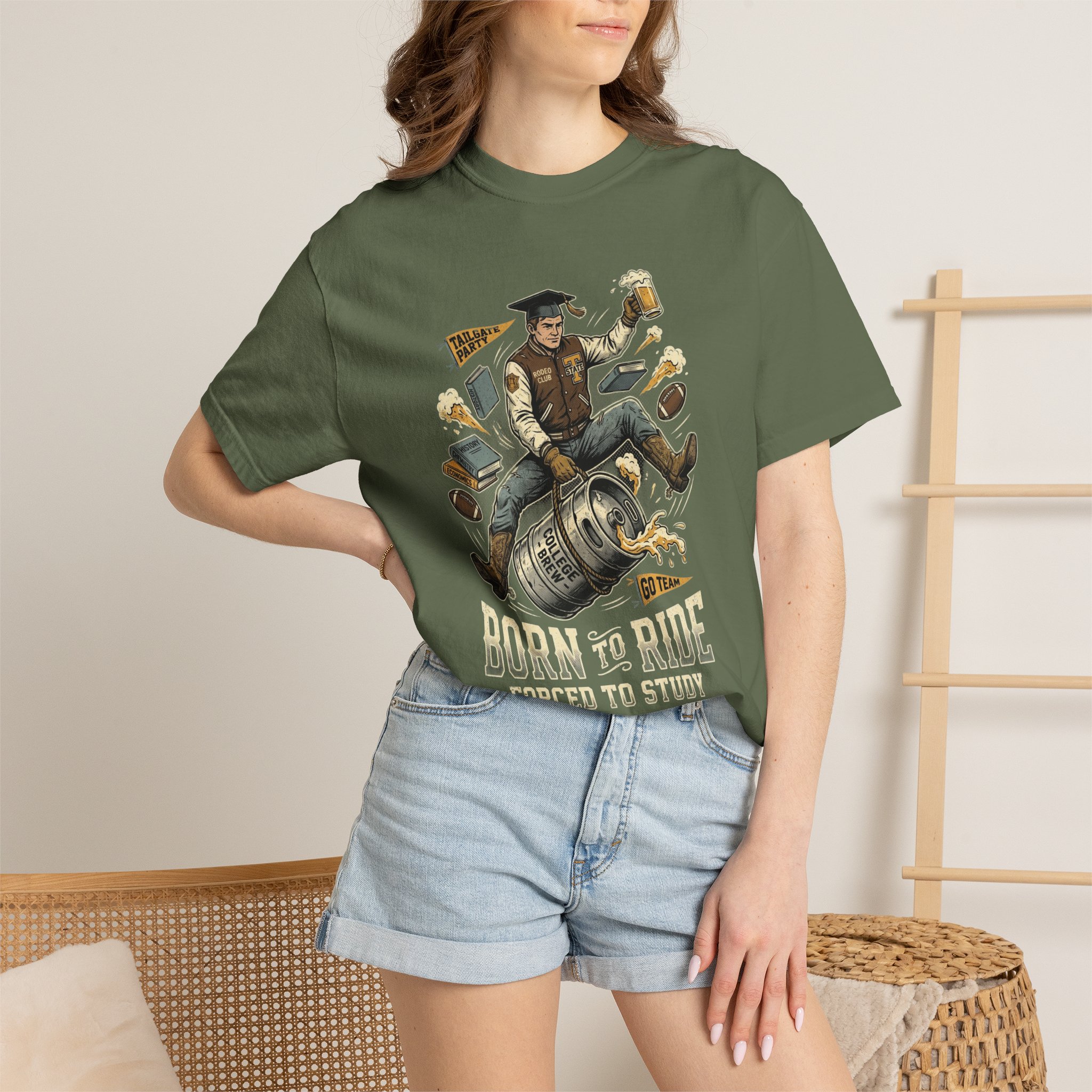 Born to Ride, Forced to Study — College Tailgate Graphic T-Shirt - Image 40