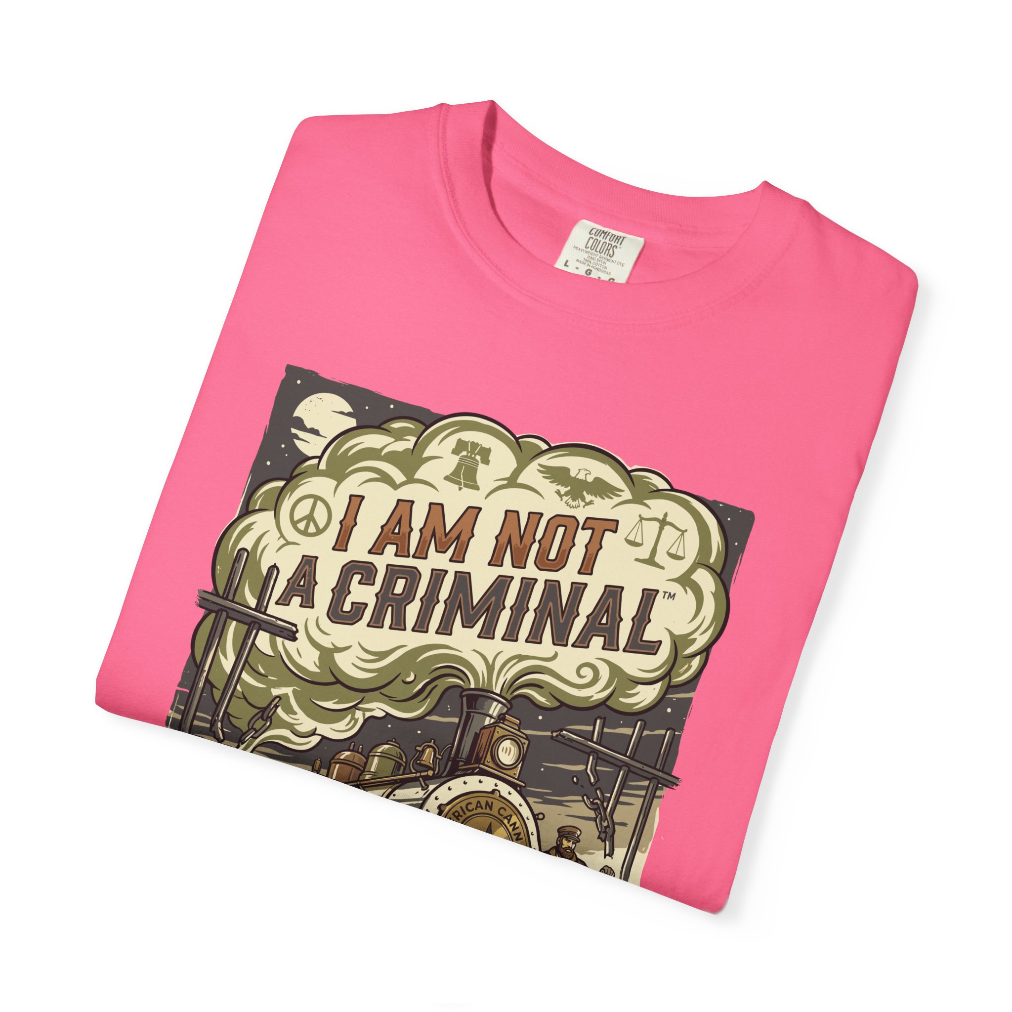 I Am Not a Criminal™ Train Graphic T-Shirt — Vintage Locomotive Cannabis Advocacy Tee - Image 39
