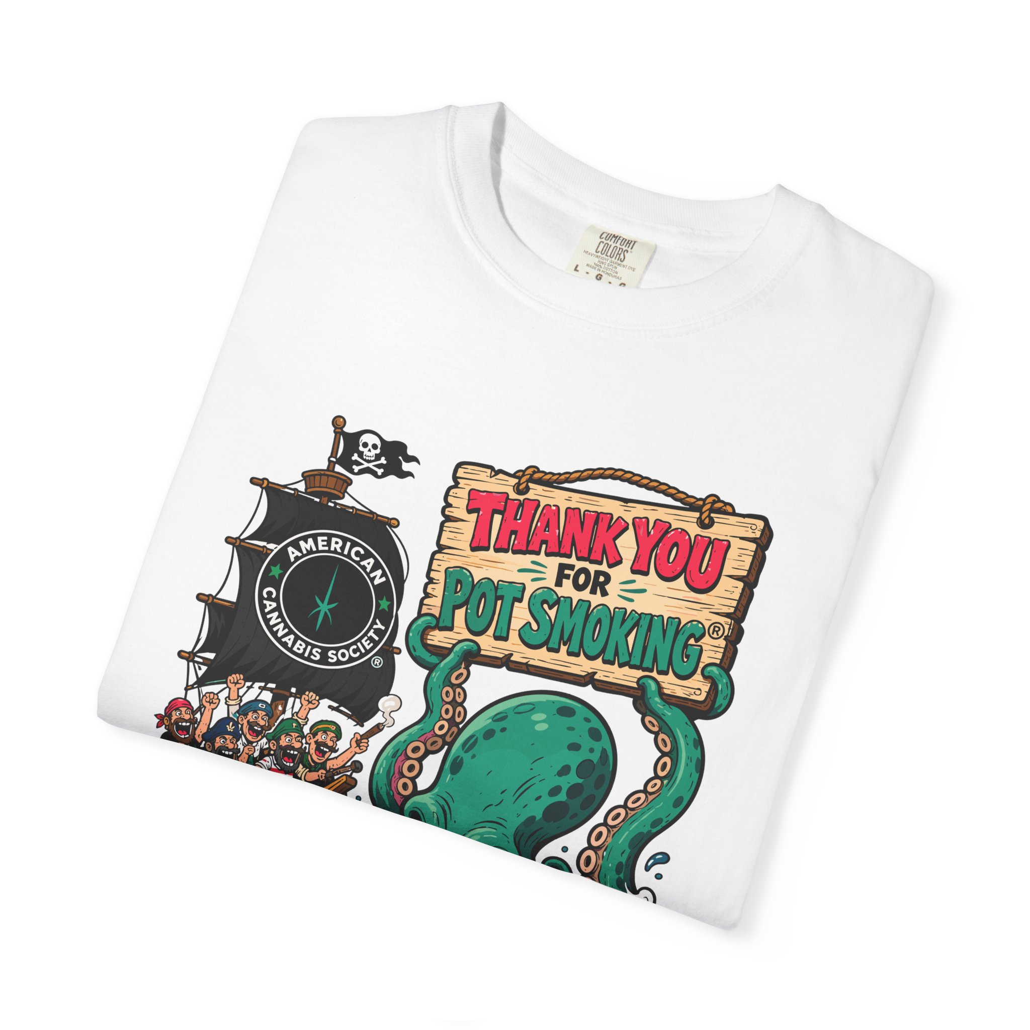 Octopus Pirate Graphic T-Shirt — Thank You For Pot Smoking® Vintage Nautical Tee - Image 3