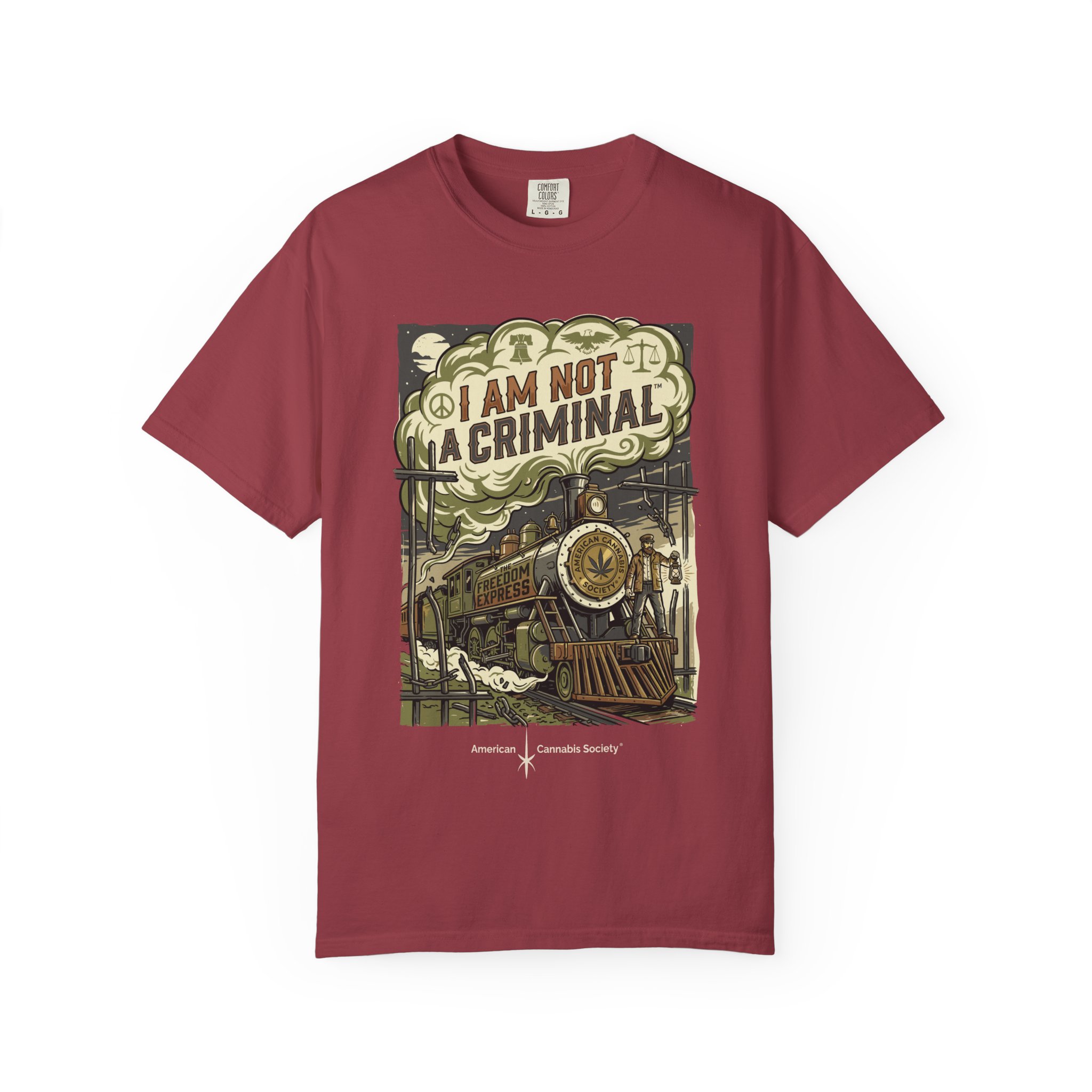 I Am Not a Criminal™ Train Graphic T-Shirt — Vintage Locomotive Cannabis Advocacy Tee - Image 49