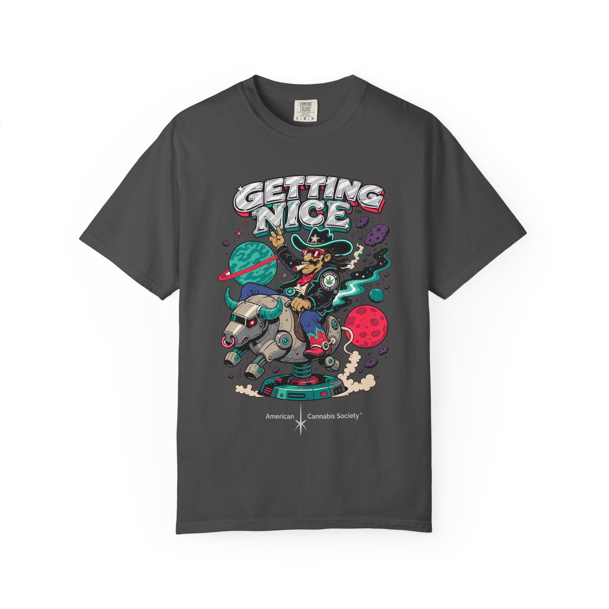 Getting Nice™ Space Cat Tee — Cosmic Cannabis Graphic