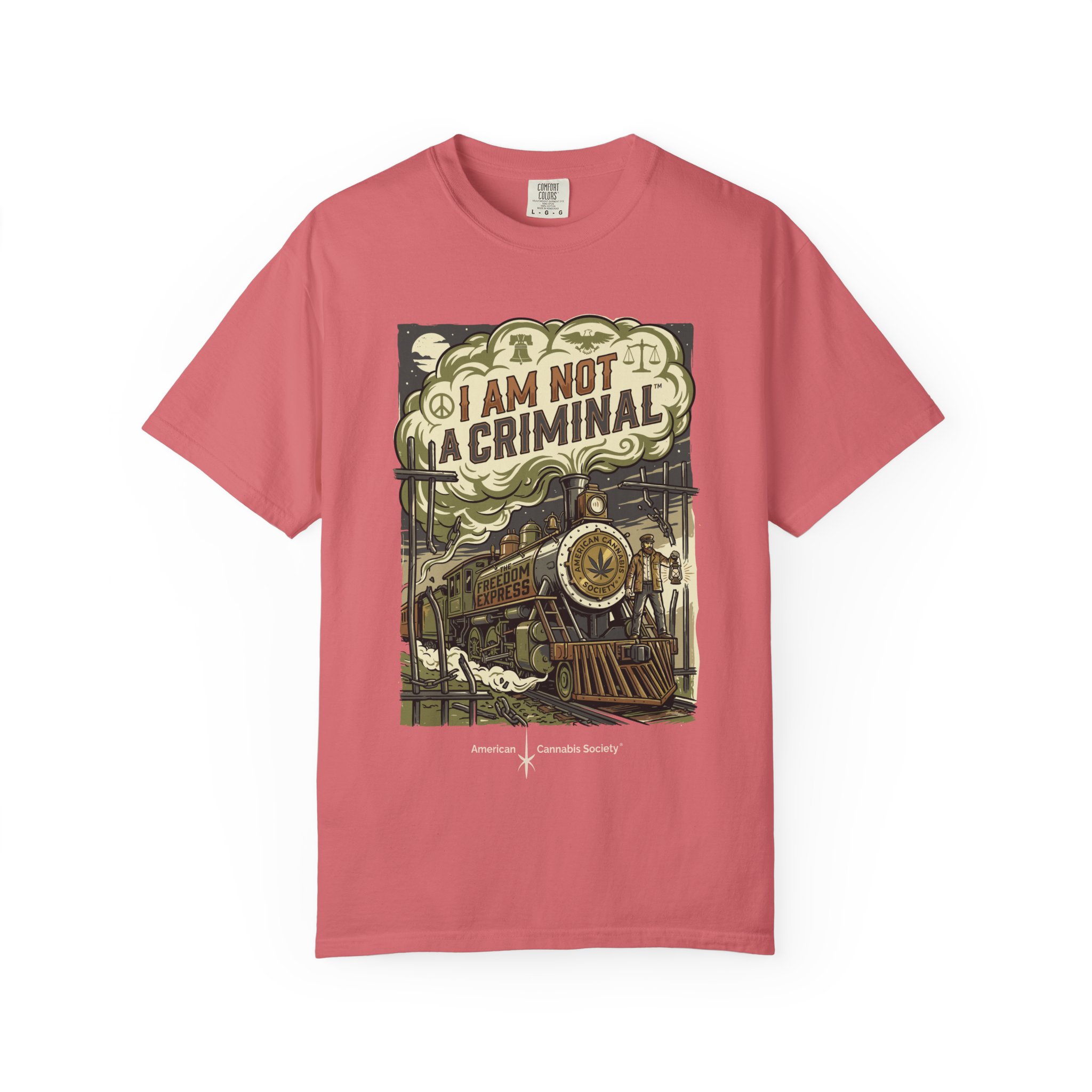 I Am Not a Criminal™ Train Graphic T-Shirt — Vintage Locomotive Cannabis Advocacy Tee - Image 45