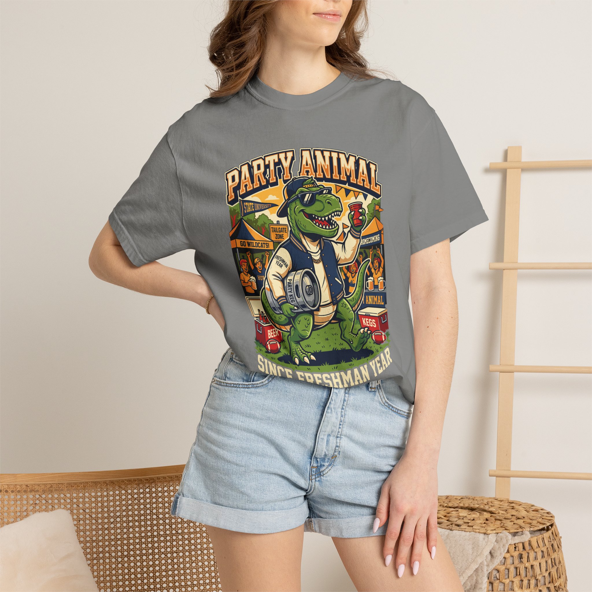 Party Animal T-Shirt — Dinosaur BBQ Beer Graphic Tee - Image 44