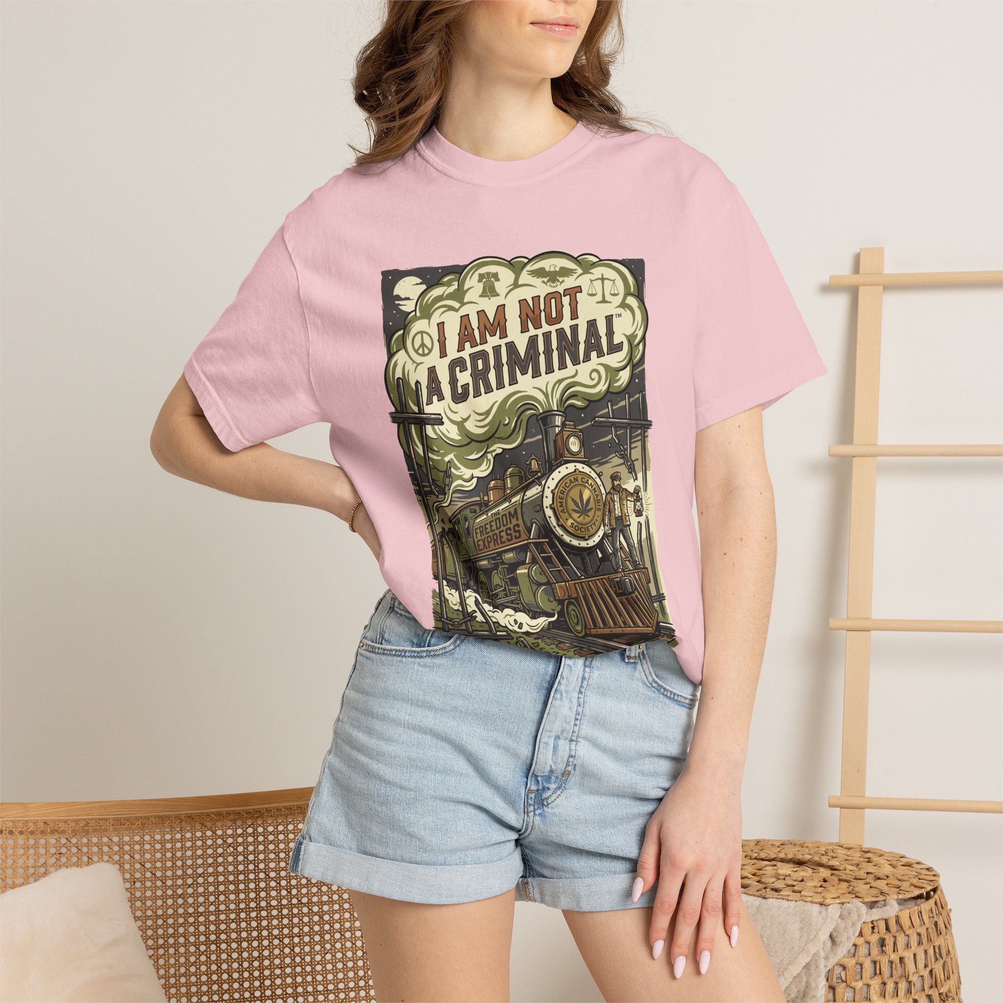 I Am Not a Criminal™ Train Graphic T-Shirt — Vintage Locomotive Cannabis Advocacy Tee - Image 36