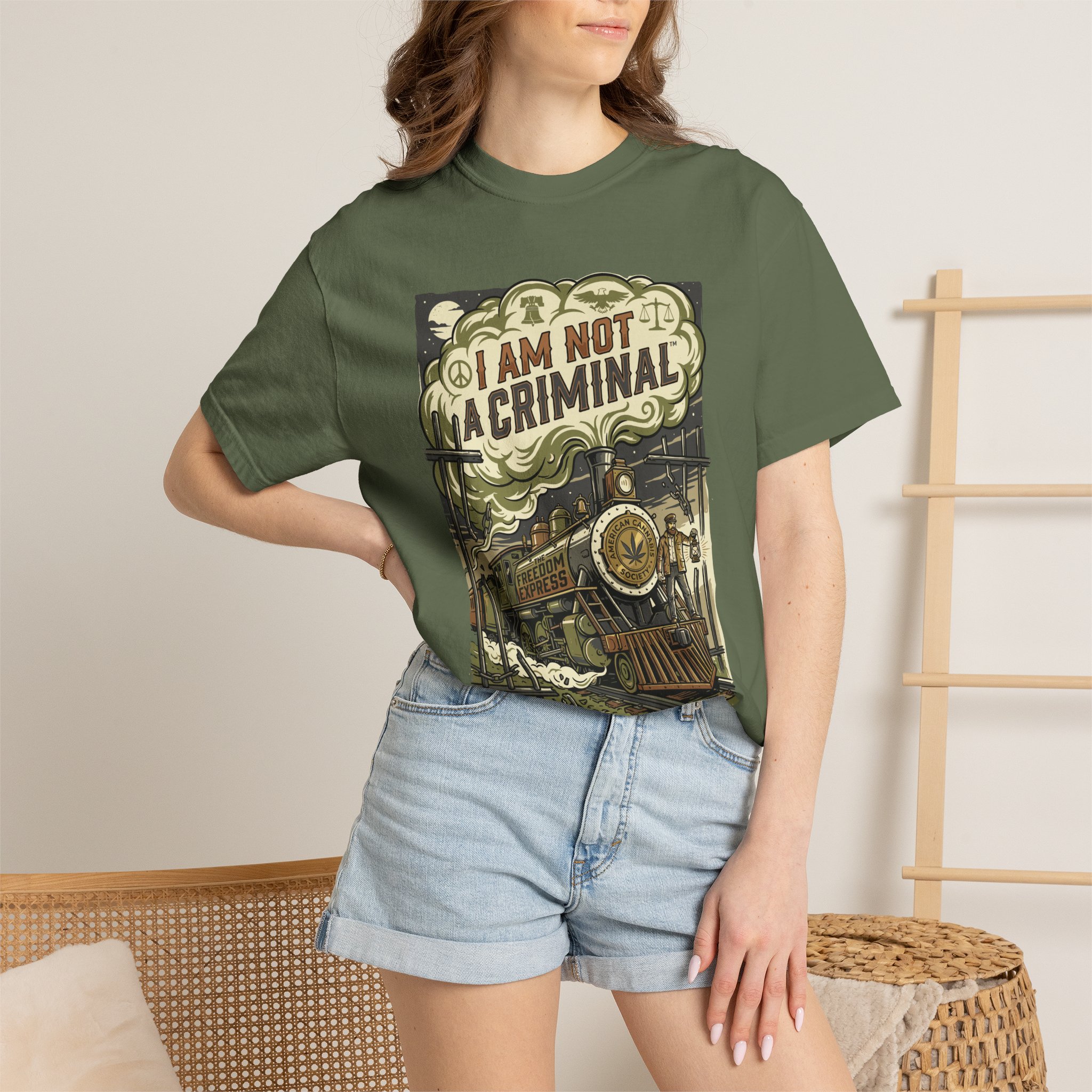 I Am Not a Criminal™ Train Graphic T-Shirt — Vintage Locomotive Cannabis Advocacy Tee - Image 20