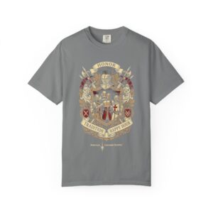 Heraldic Crest Graphic T-Shirt — Vintage Shield & Banner Design