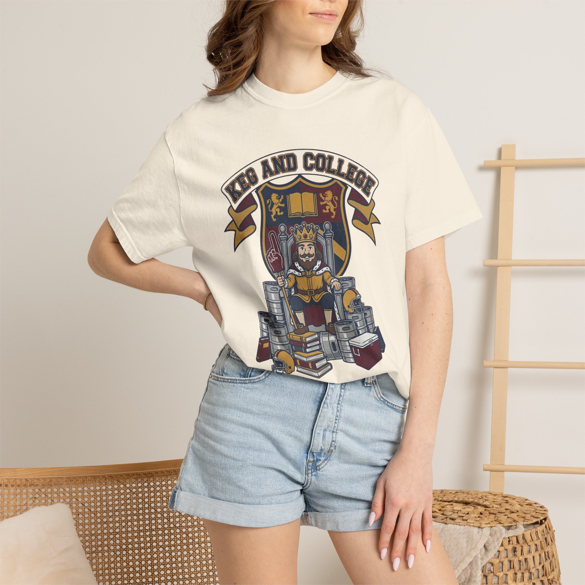 Keg and College T-Shirt — Vintage Crest Graphic Tee - Image 24