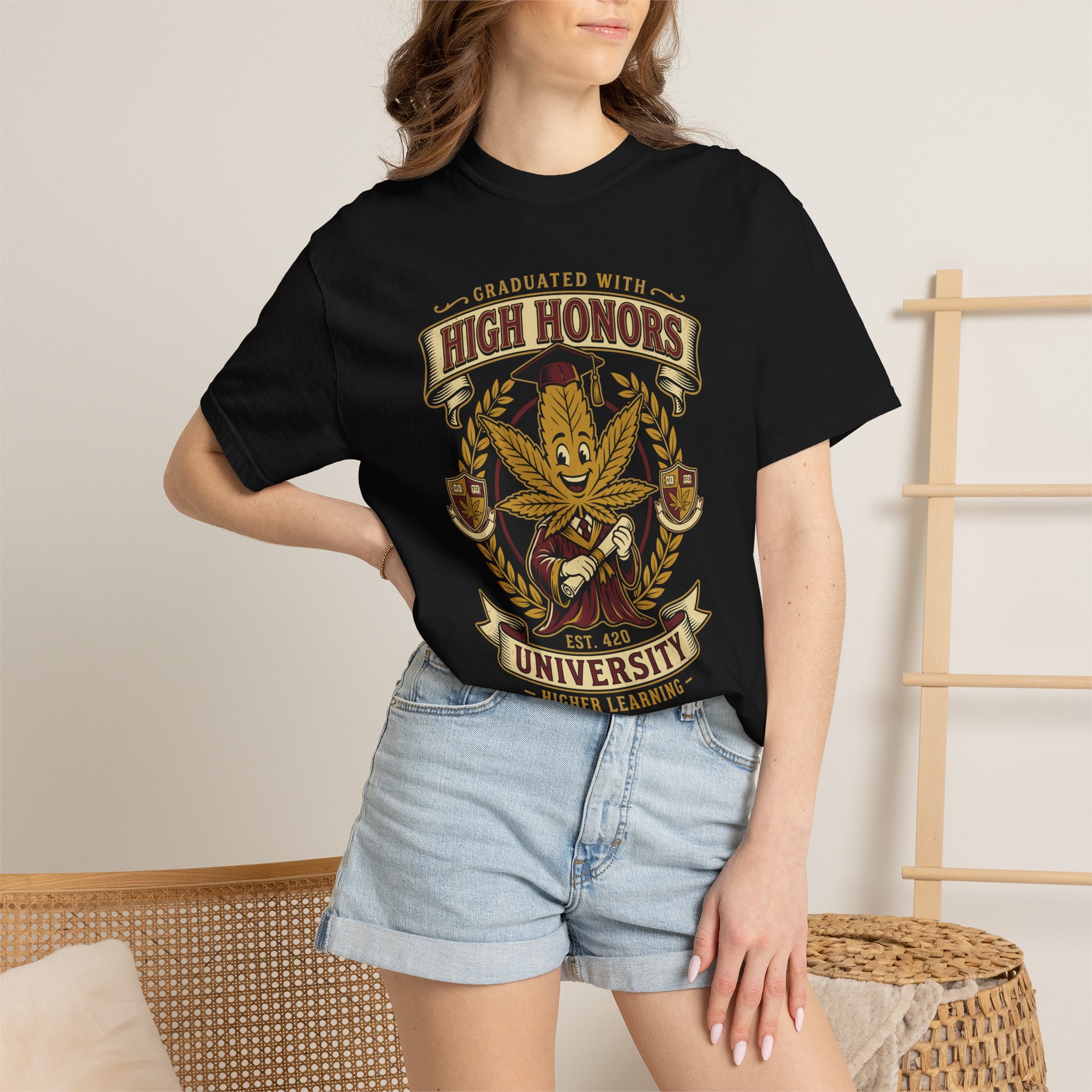 High Honors University T-Shirt — "Graduated with High Honors" Retro Marijuana College Tee - Image 52