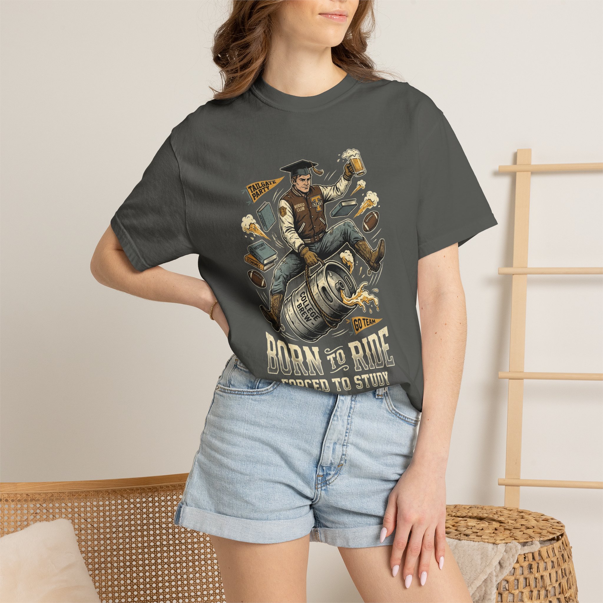 Born to Ride, Forced to Study — College Tailgate Graphic T-Shirt - Image 32