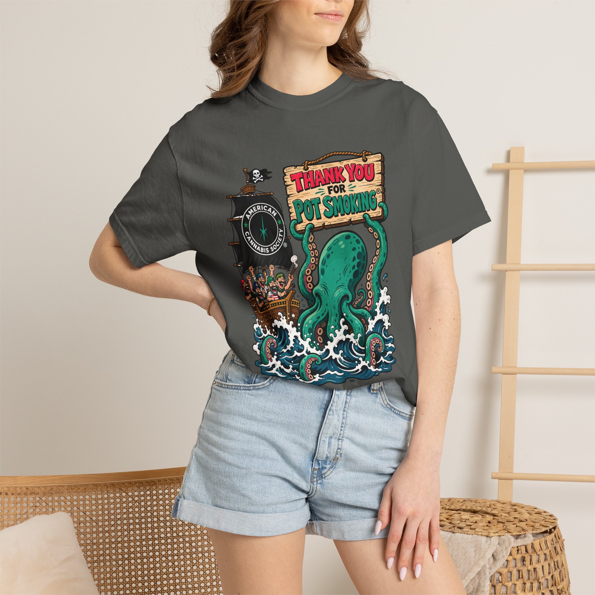 Octopus Pirate Graphic T-Shirt — Thank You For Pot Smoking® Vintage Nautical Tee - Image 28