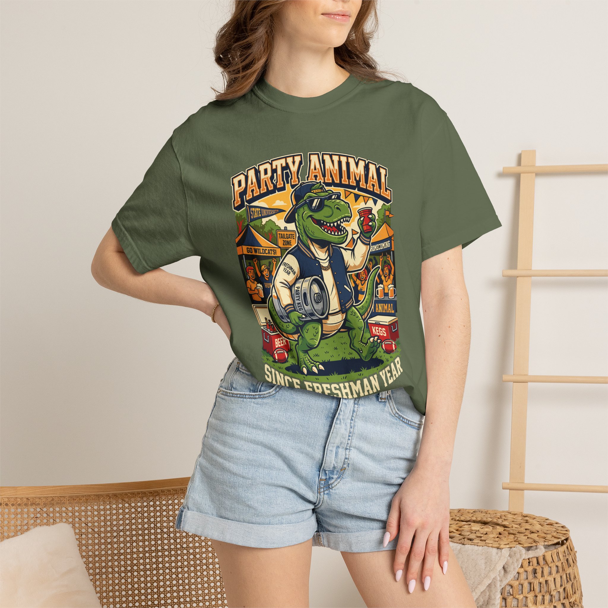 Party Animal T-Shirt — Dinosaur BBQ Beer Graphic Tee - Image 36