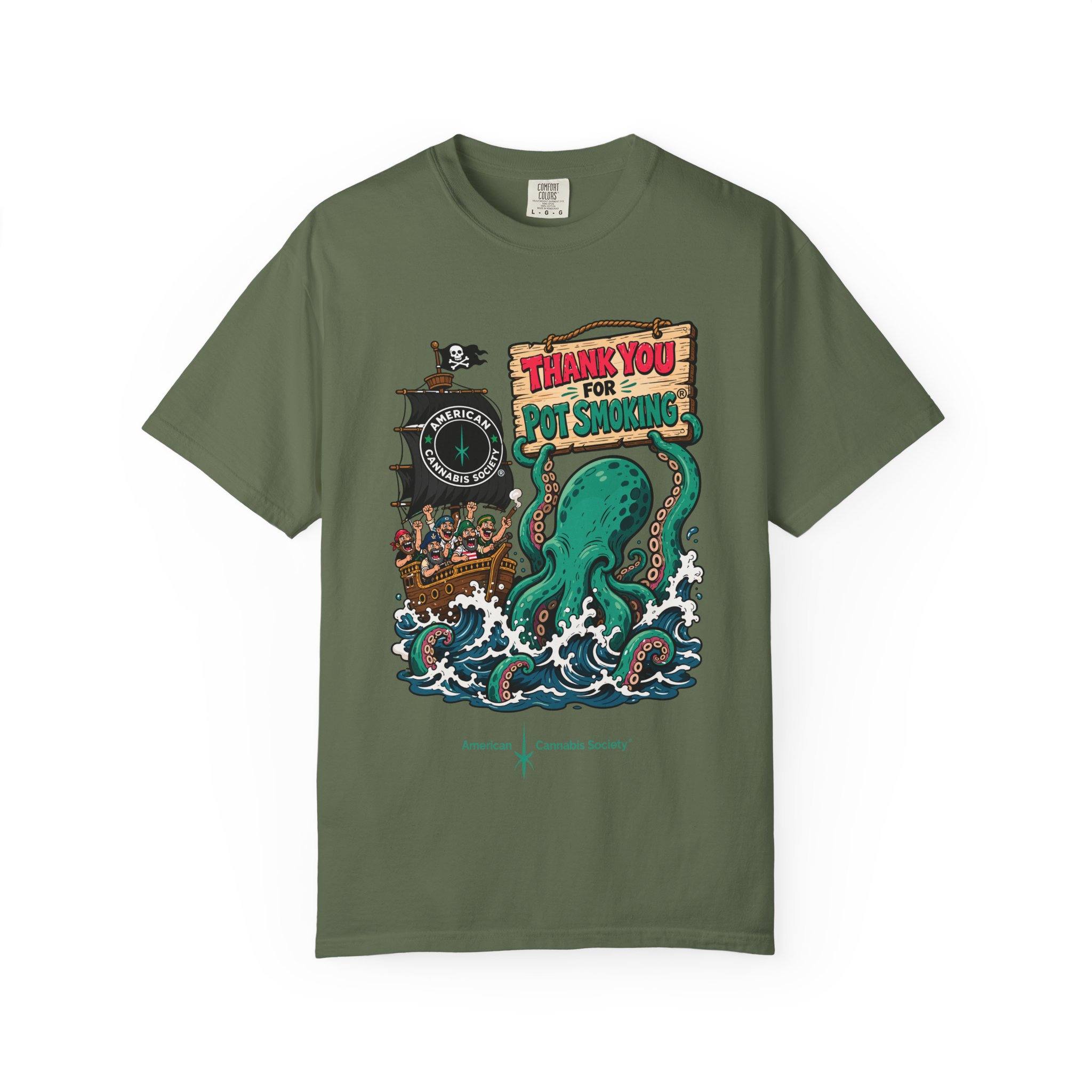Octopus Pirate Graphic T-Shirt — Thank You For Pot Smoking® Vintage Nautical Tee - Image 33