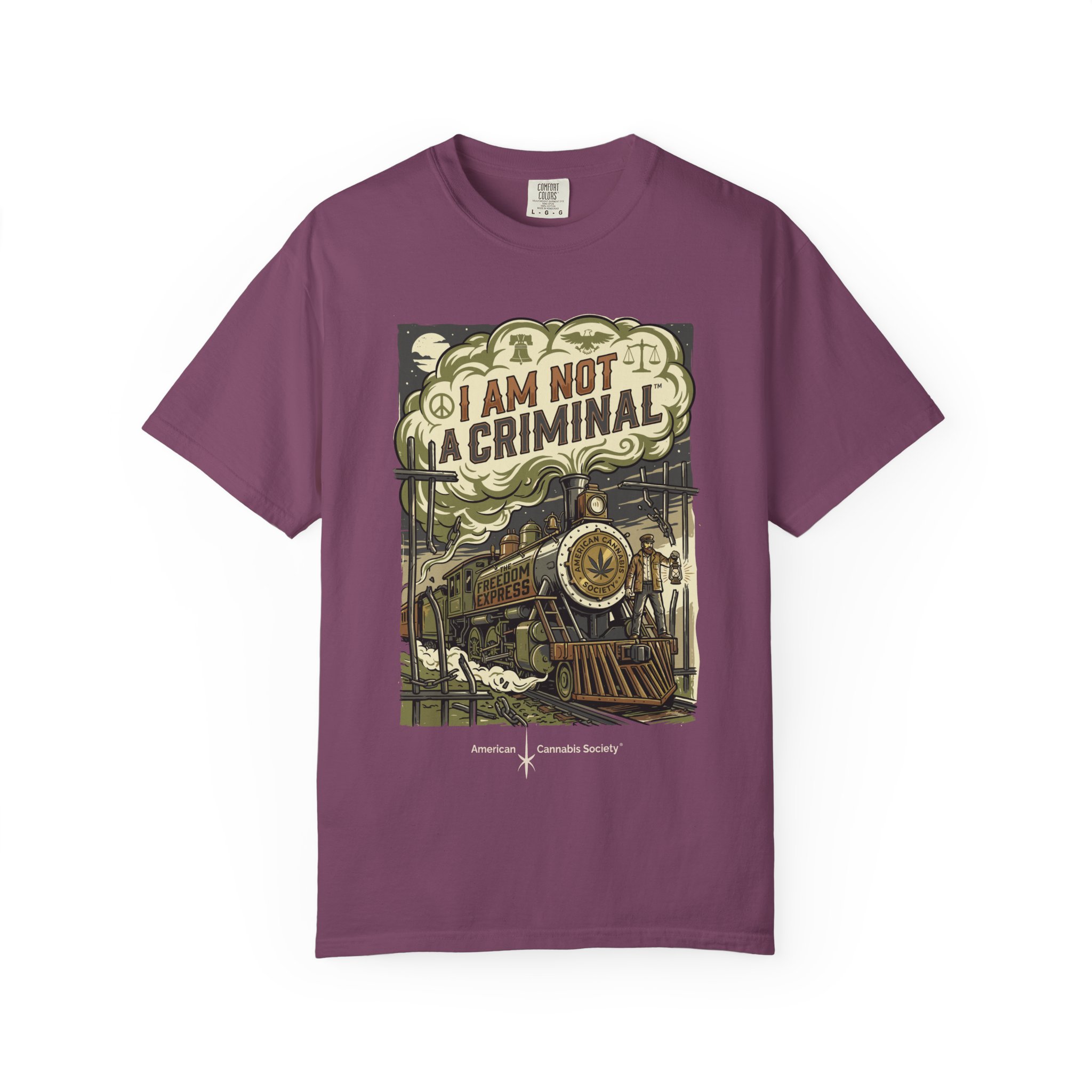 I Am Not a Criminal™ Train Graphic T-Shirt — Vintage Locomotive Cannabis Advocacy Tee - Image 41
