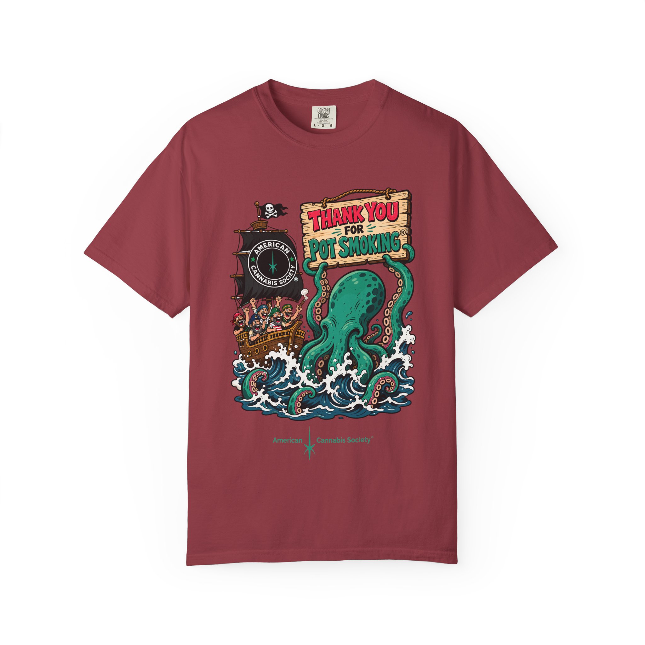 Octopus Pirate Graphic T-Shirt — Thank You For Pot Smoking® Vintage Nautical Tee - Image 53