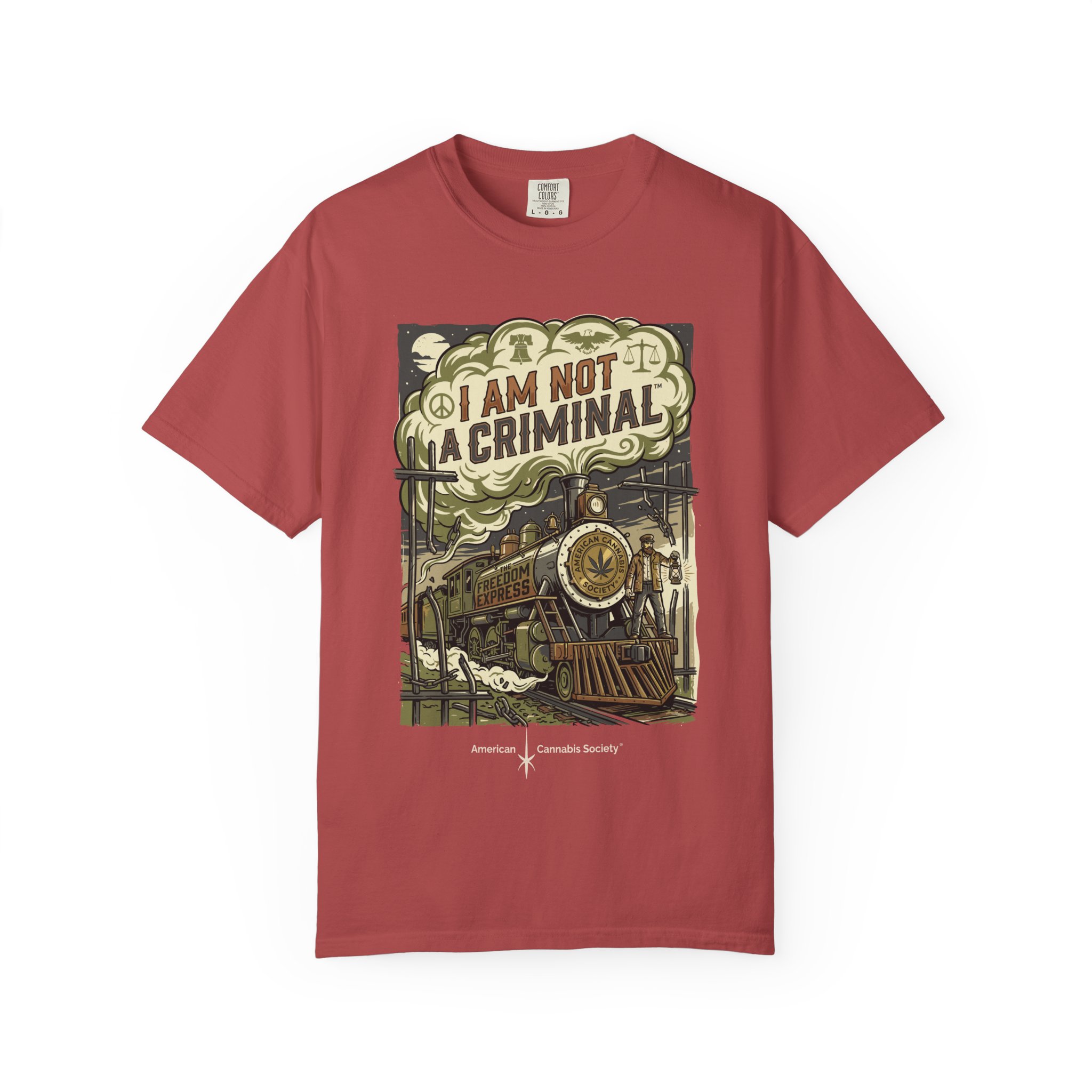 I Am Not a Criminal™ Train Graphic T-Shirt — Vintage Locomotive Cannabis Advocacy Tee - Image 53