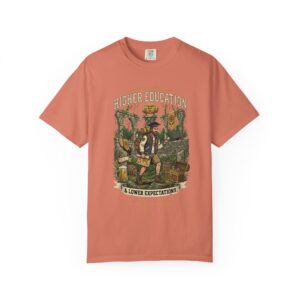 T-Shirt — "Seeking Higher Education, Lower Expectations" Funny College Grad Graphic Tee
