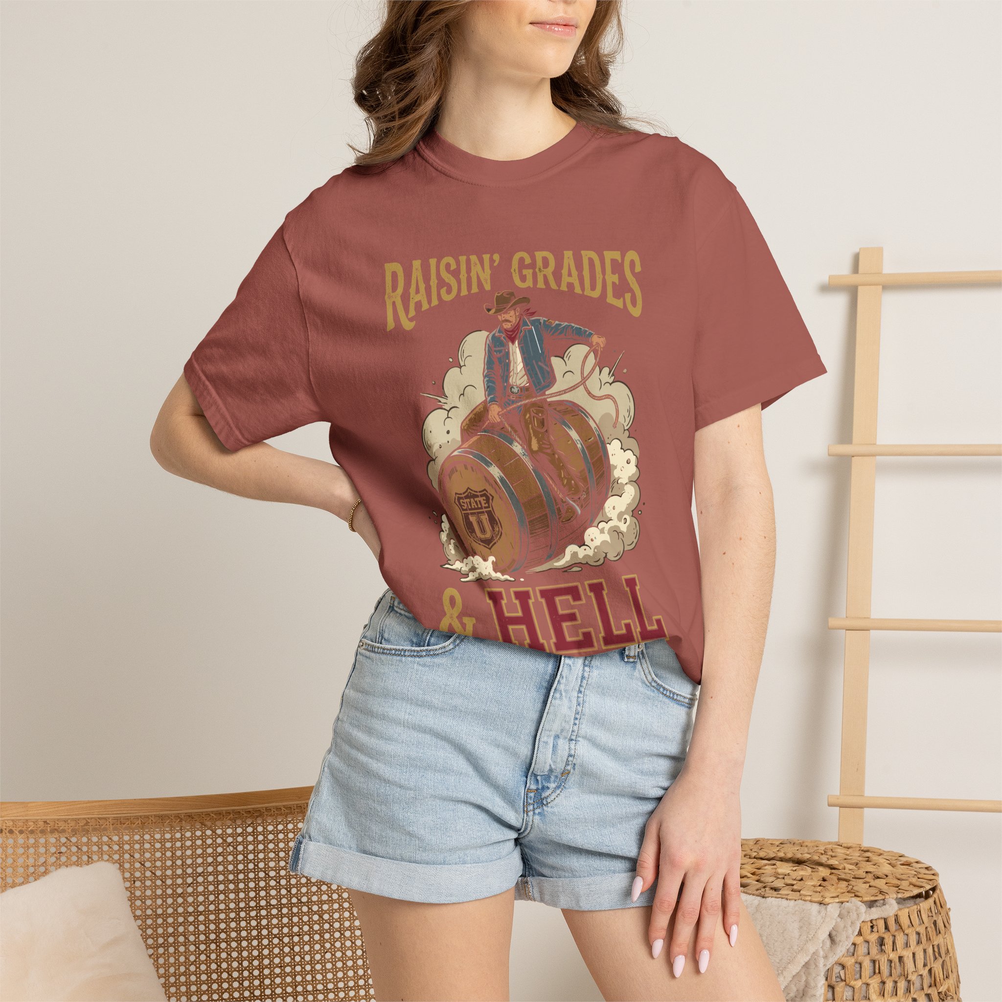 Raisin' Grades & Hell T-Shirt — Vintage College Barrel Graphic Tee - Image 56