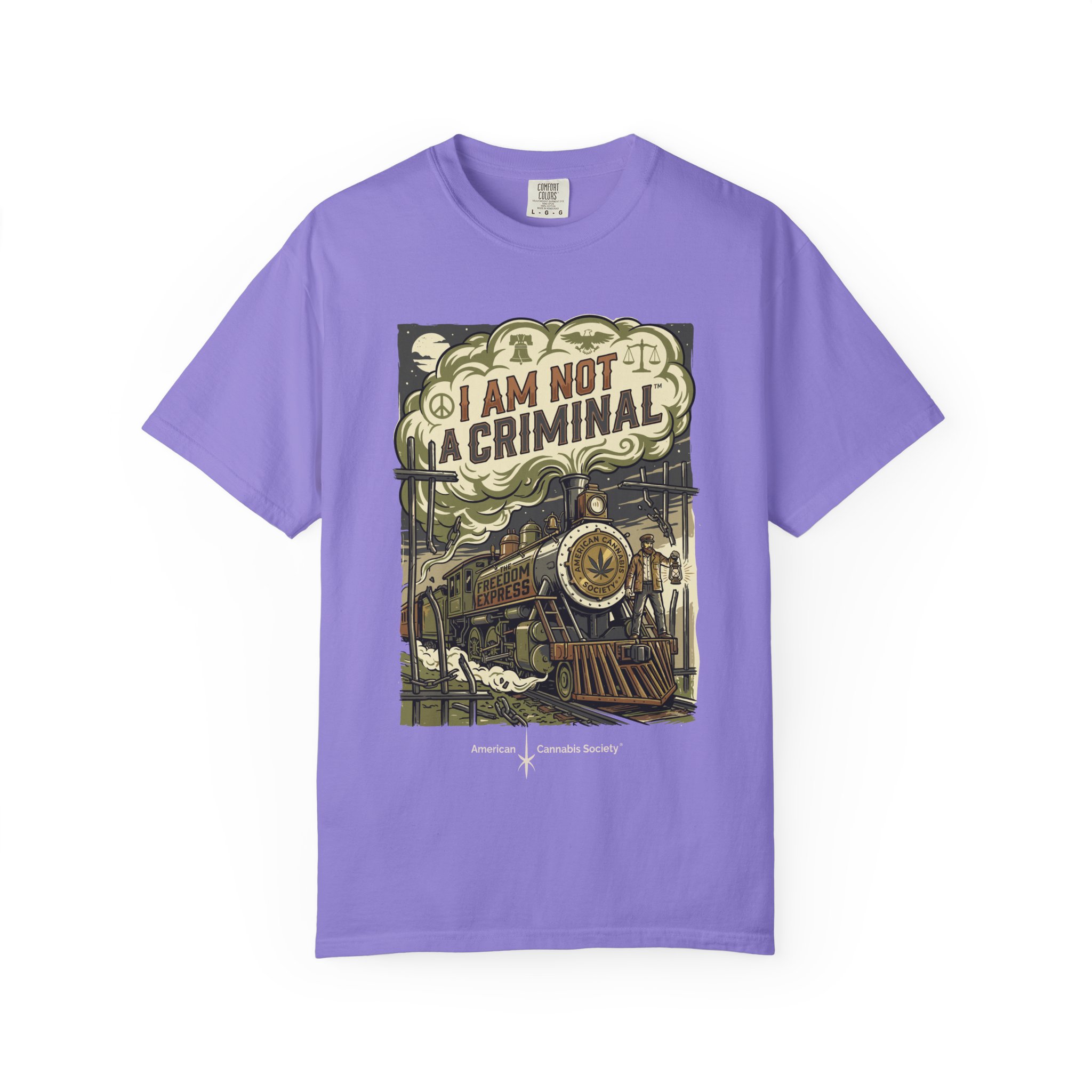 I Am Not a Criminal™ Train Graphic T-Shirt — Vintage Locomotive Cannabis Advocacy Tee - Image 25